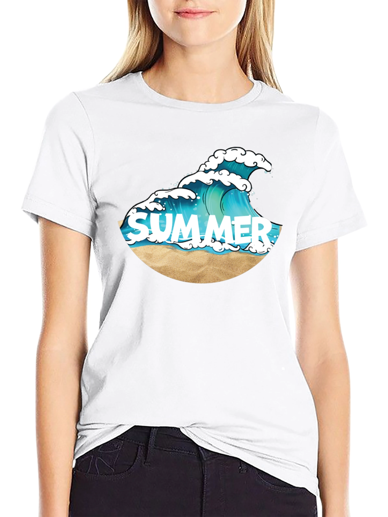 Summer Wave Graphic Tee - Black Cotton T-Shirt