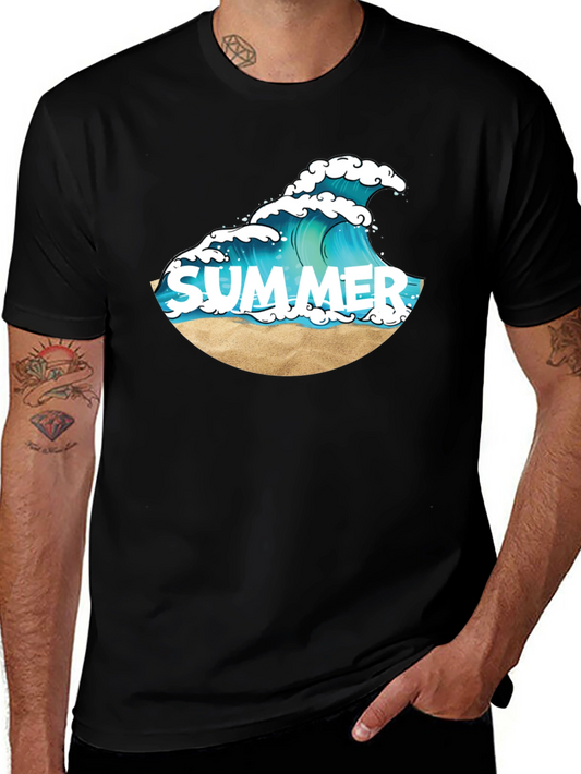 Summer Wave Graphic Tee - Black Cotton T-Shirt