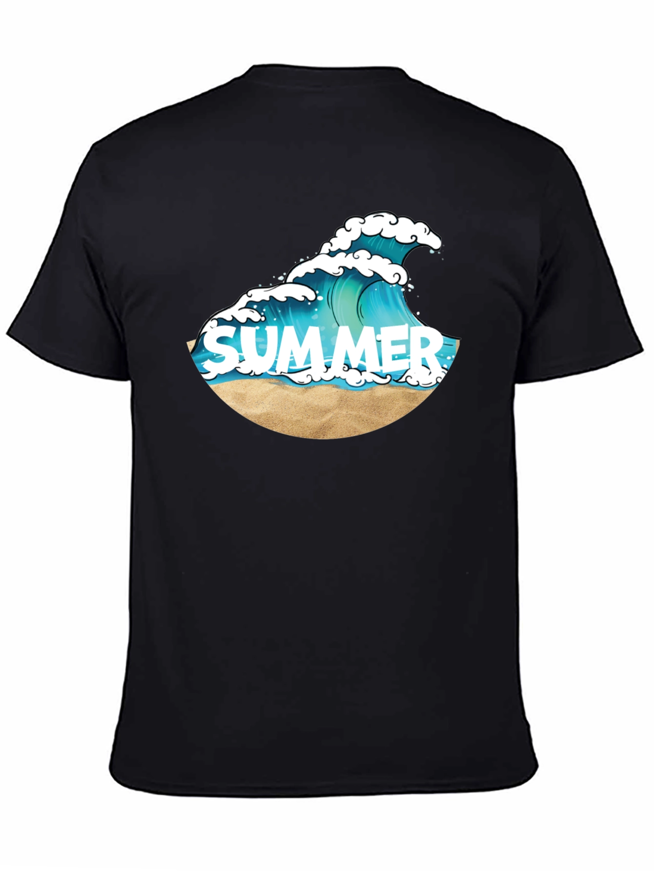 Summer Wave Graphic Tee - Black Cotton T-Shirt