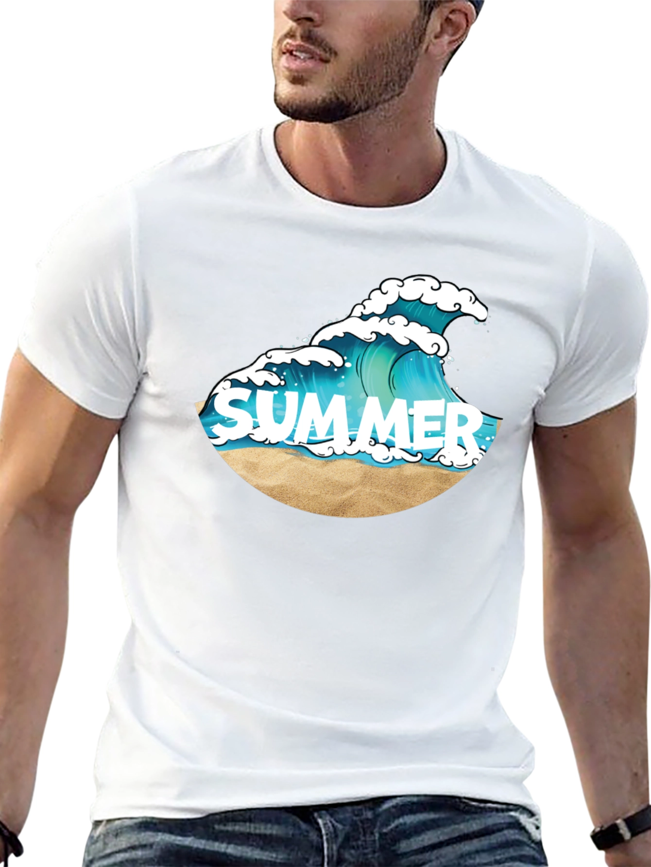 Summer Wave Graphic Tee - Black Cotton T-Shirt