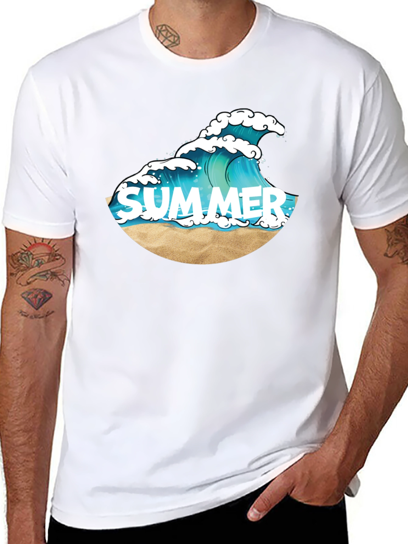 Summer Wave Graphic Tee - Black Cotton T-Shirt