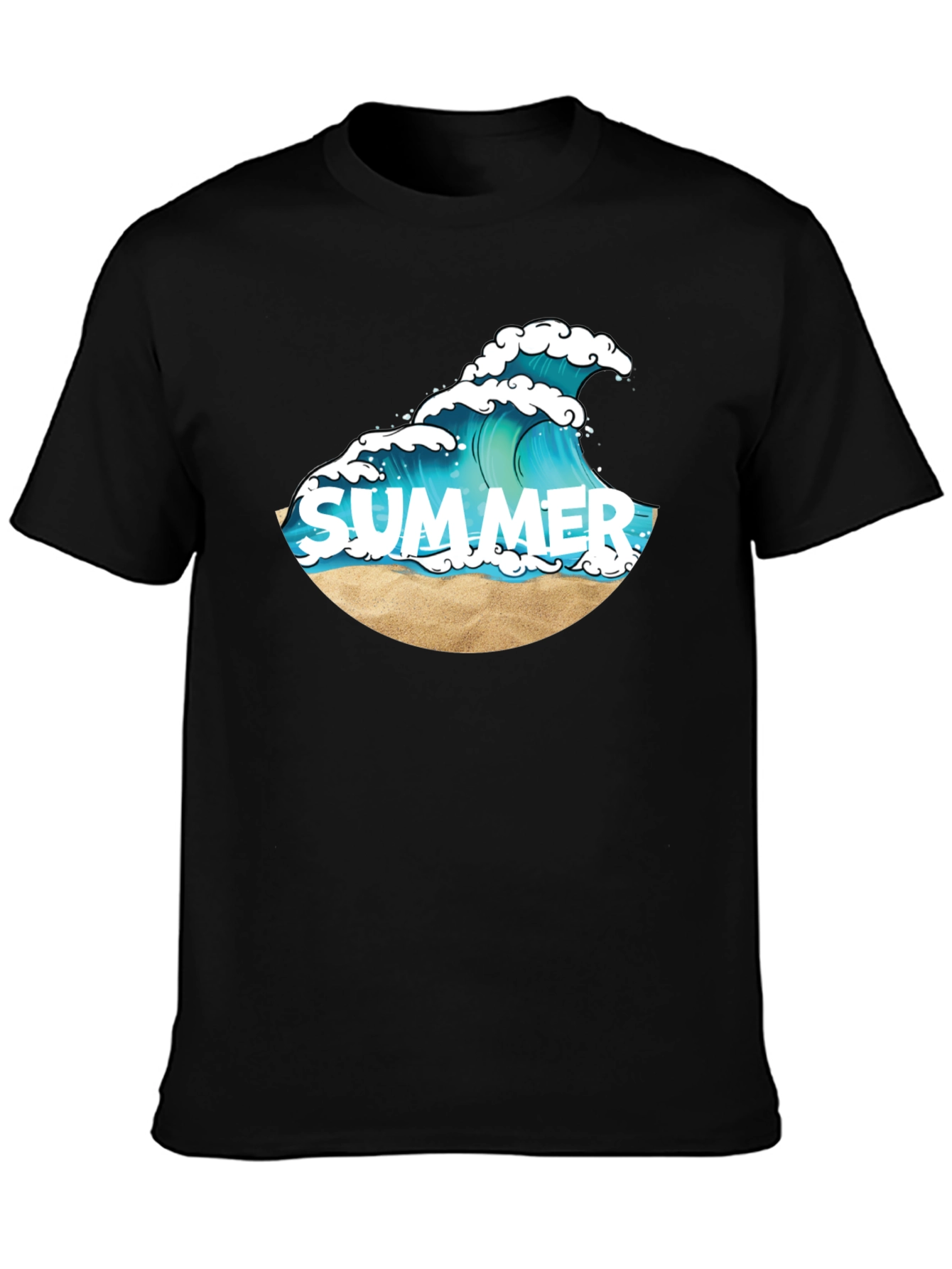 Summer Wave Graphic Tee - Black Cotton T-Shirt