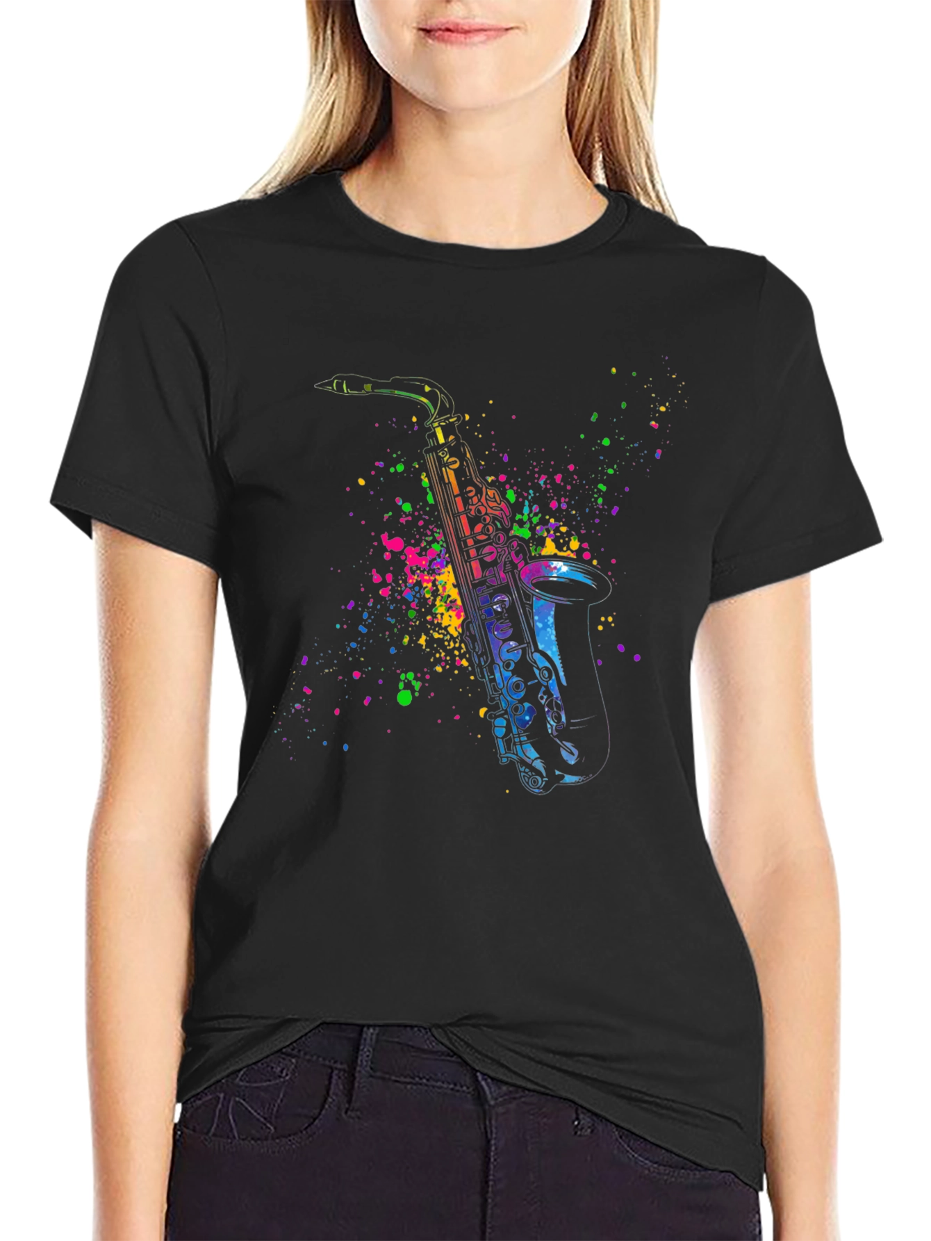 Saxophone Splash Tee - Cool Music Lover Shirt