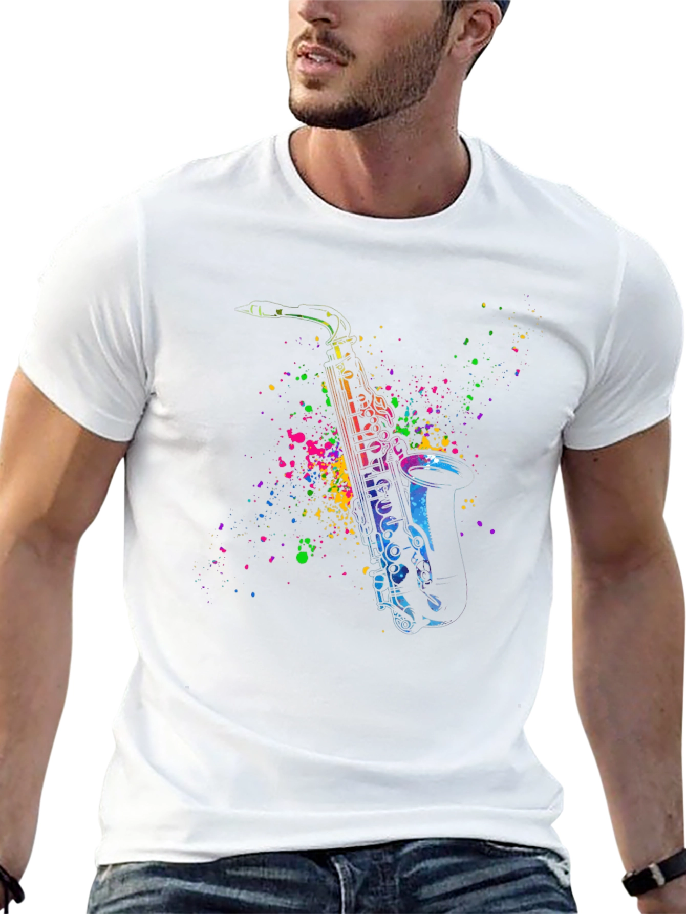 Saxophone Splash Tee - Cool Music Lover Shirt