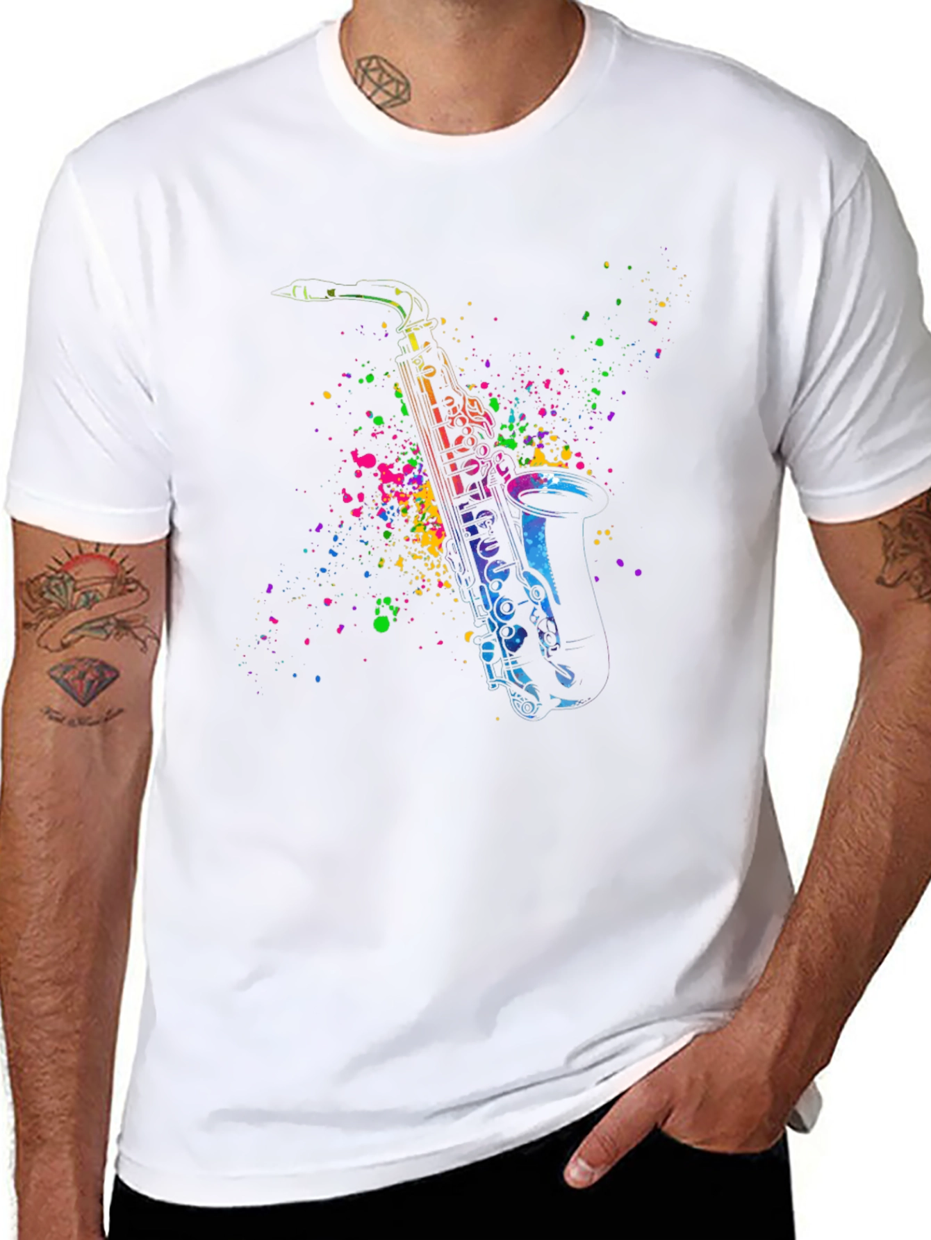 Saxophone Splash Tee - Cool Music Lover Shirt