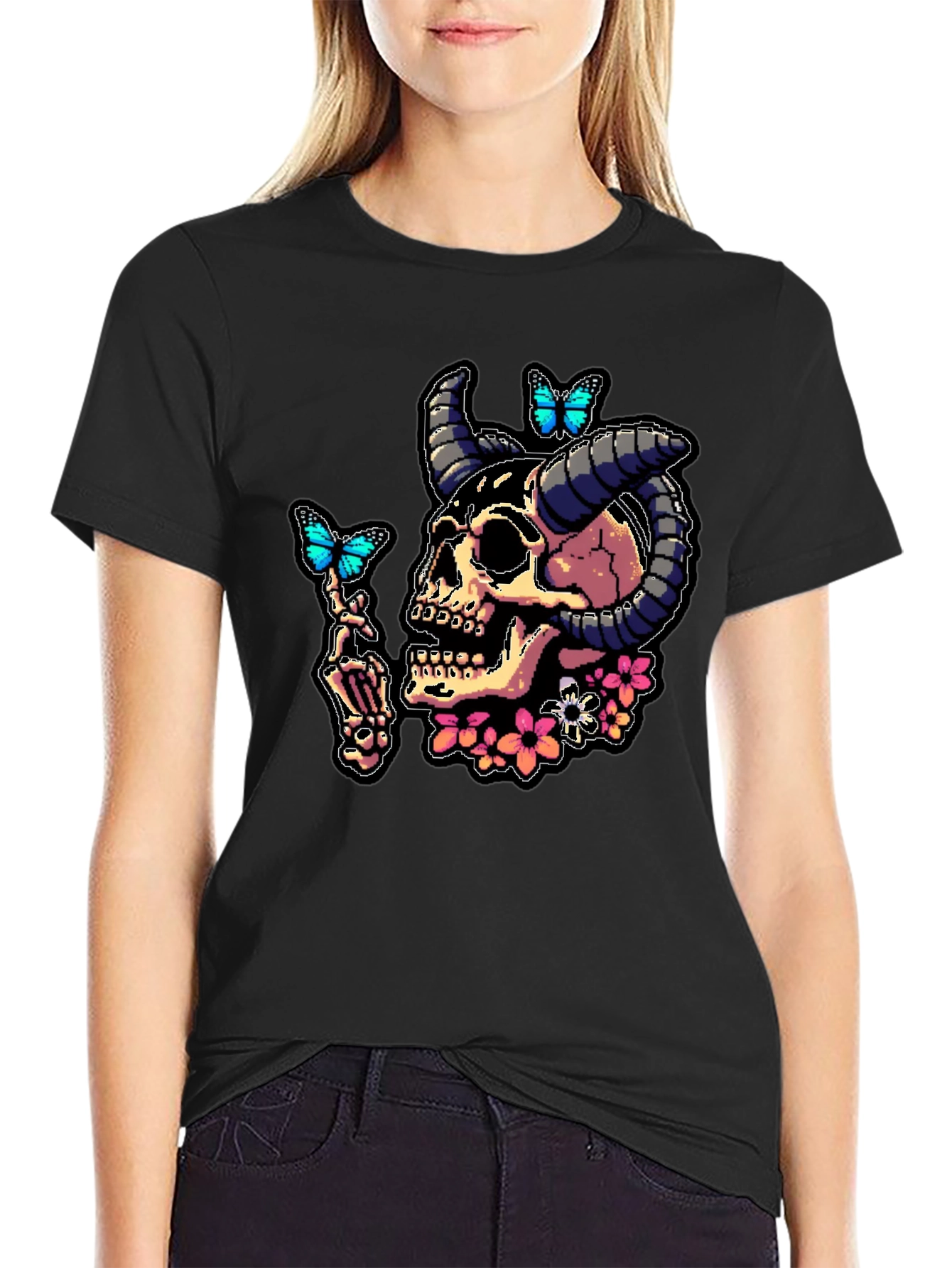 Skull & Butterfly Graphic Tee - Black