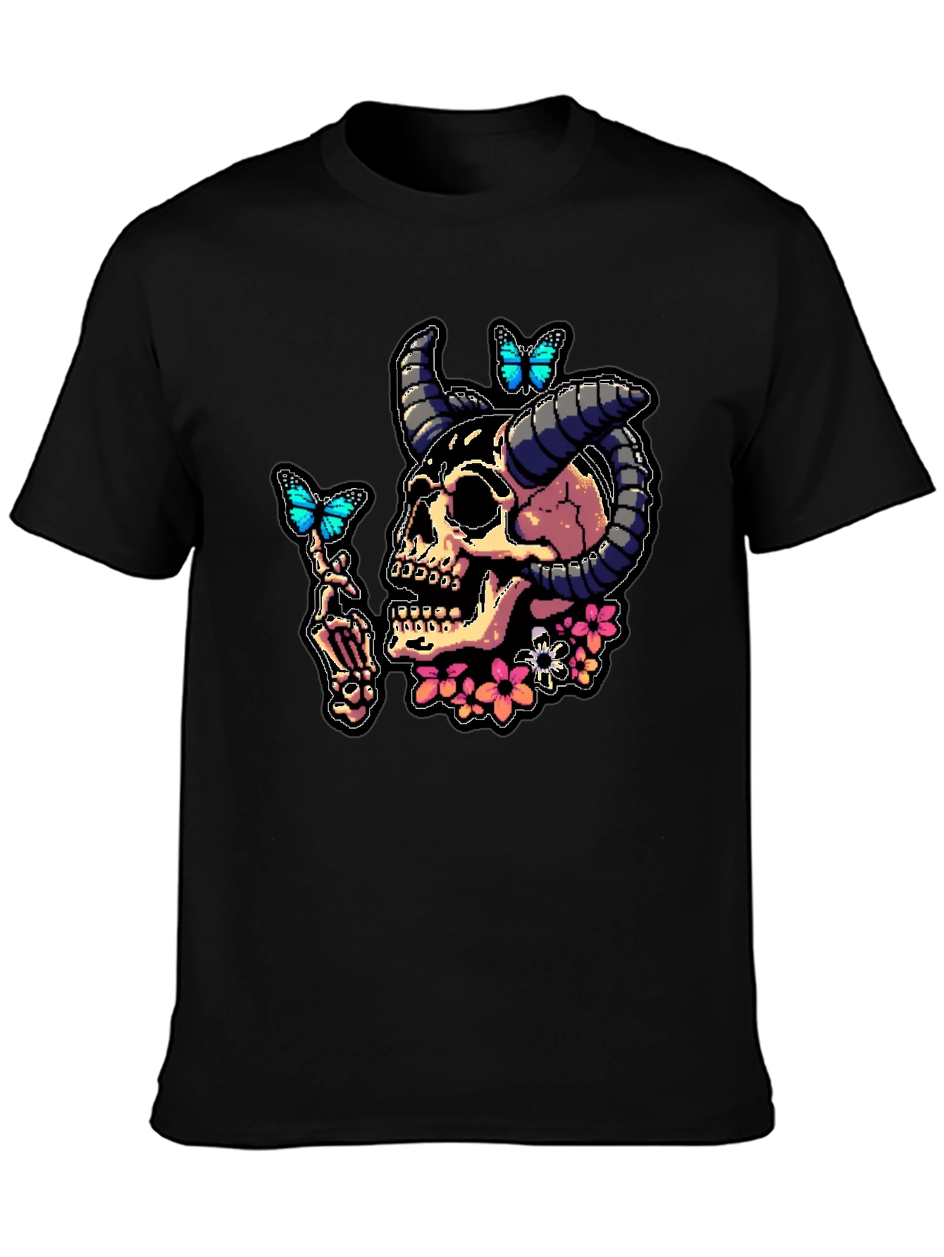 Skull & Butterfly Graphic Tee - Black