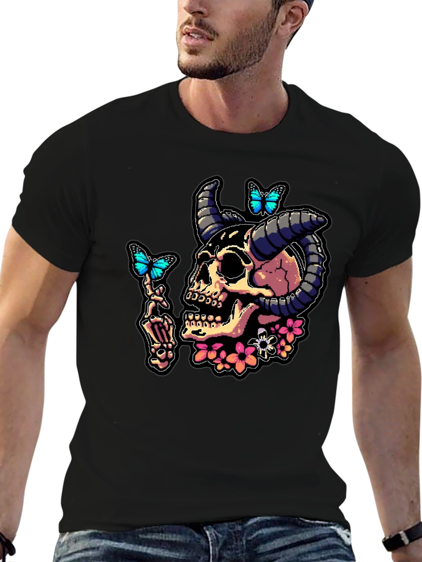 Skull & Butterfly Graphic Tee - Black