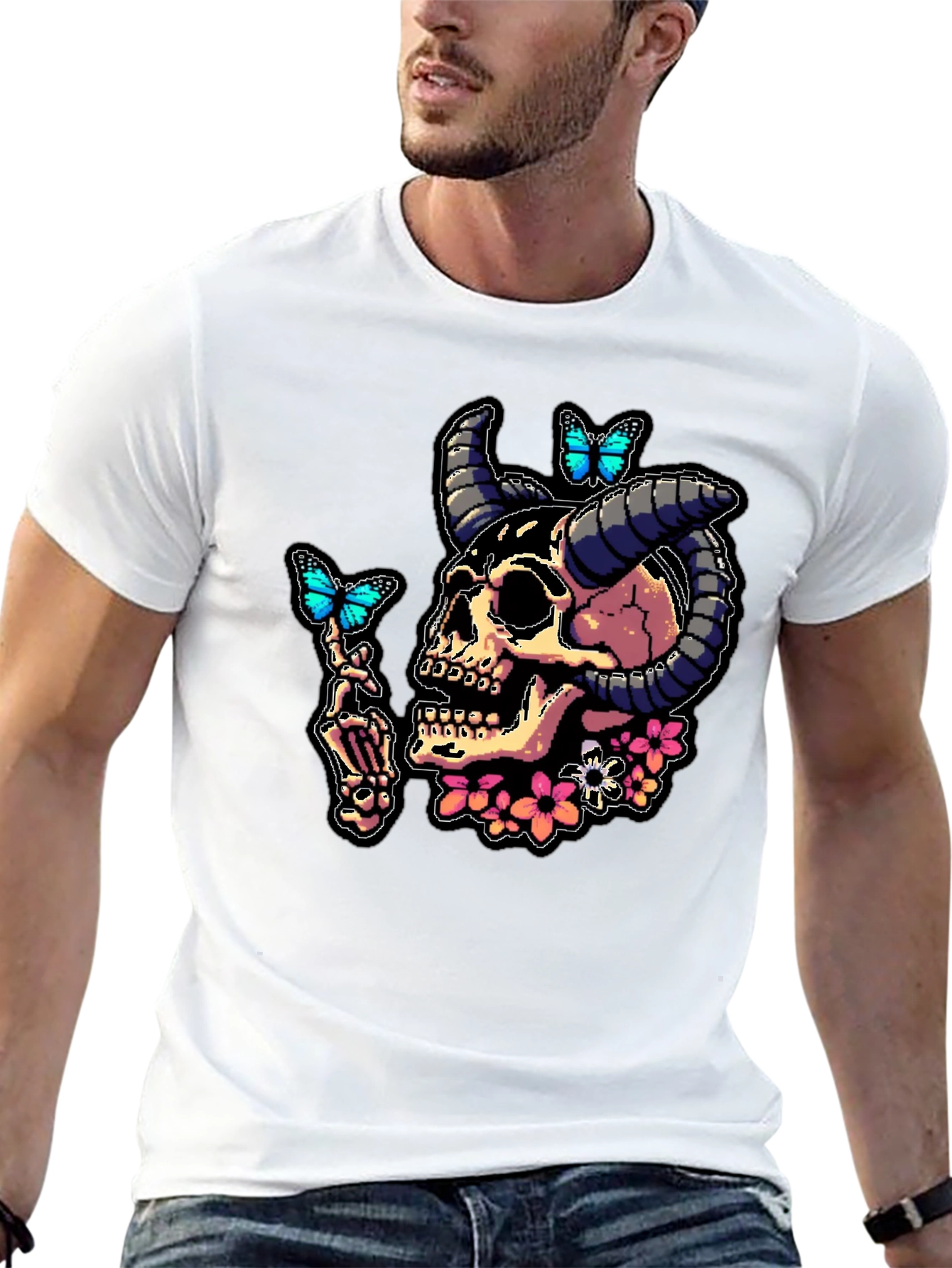 Skull & Butterfly Graphic Tee - Black