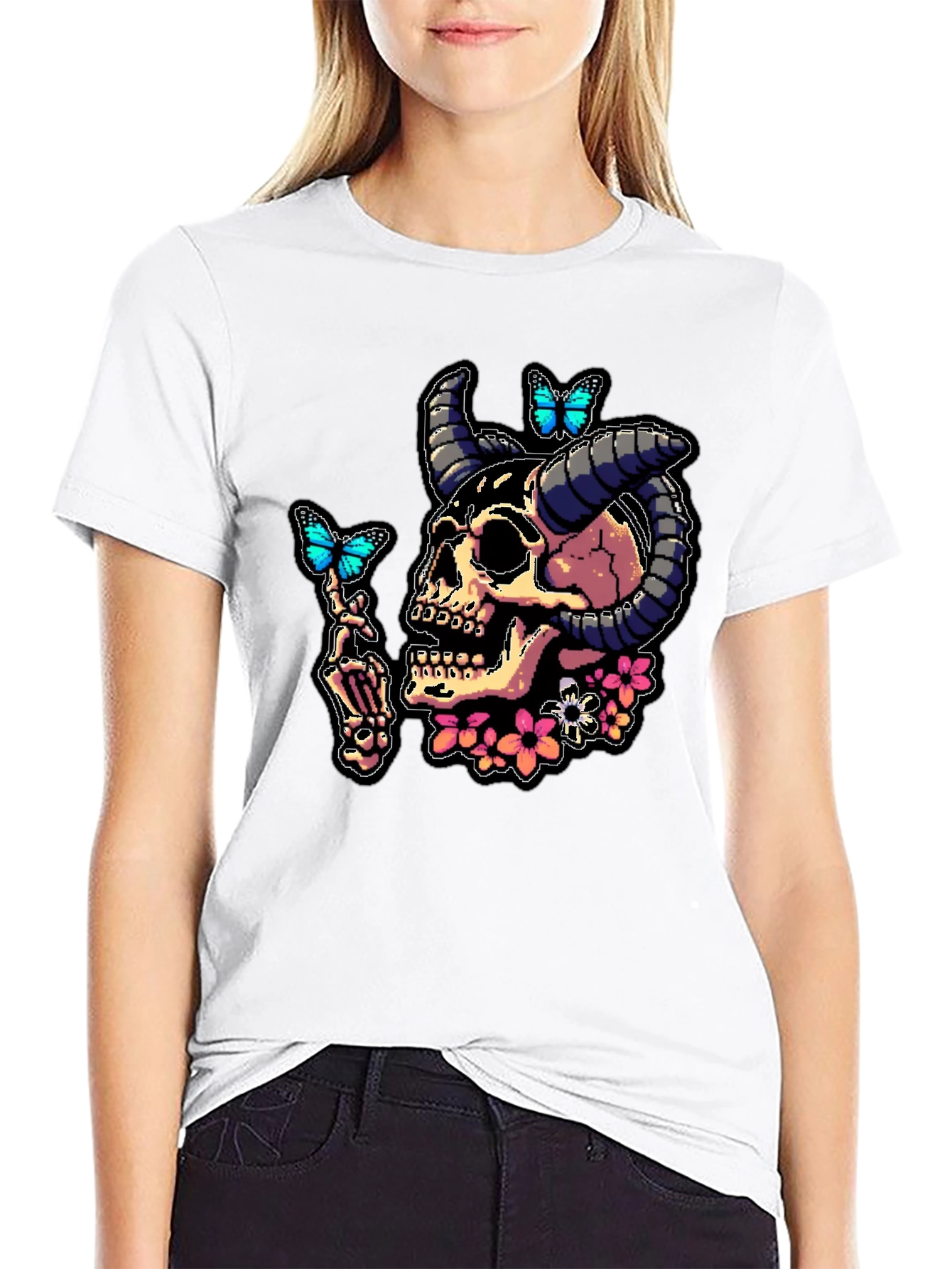 Skull & Butterfly Graphic Tee - Black