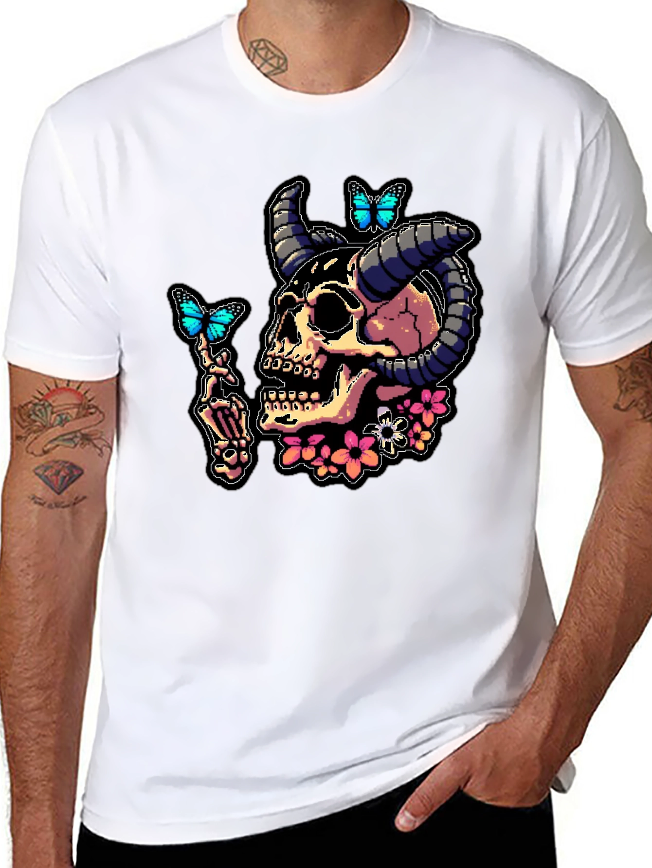 Skull & Butterfly Graphic Tee - Black