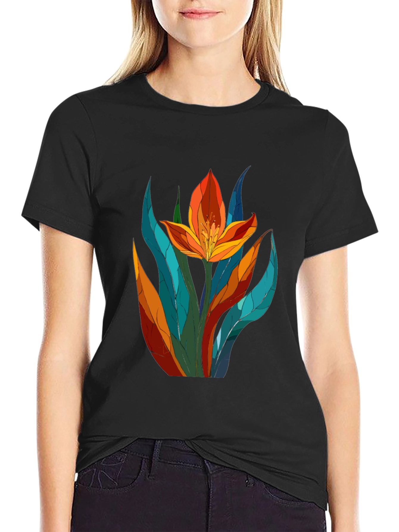 Floral Graphic Tee - Vibrant Tulip Design