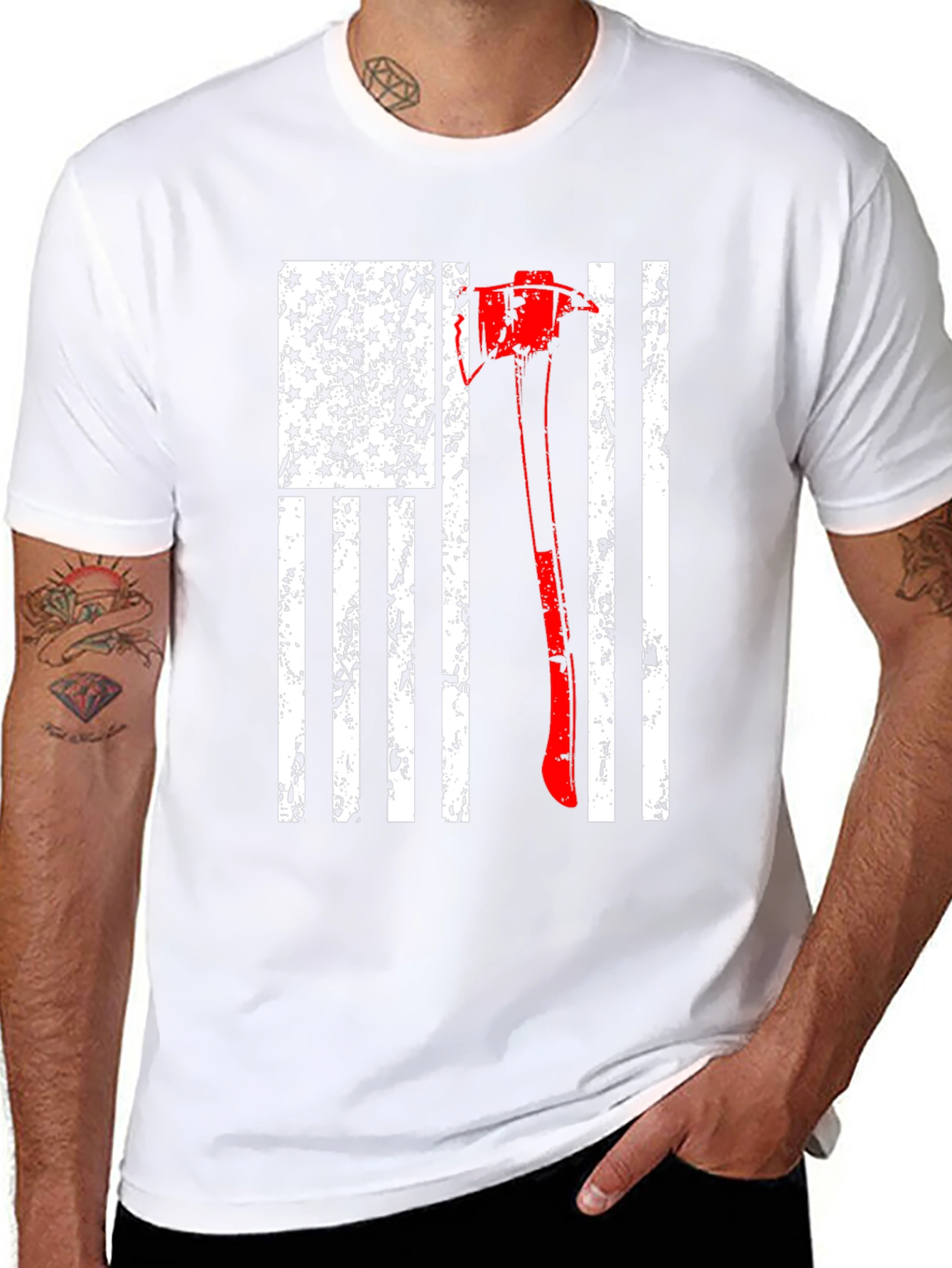 Firefighter Axe USA Flag T-Shirt