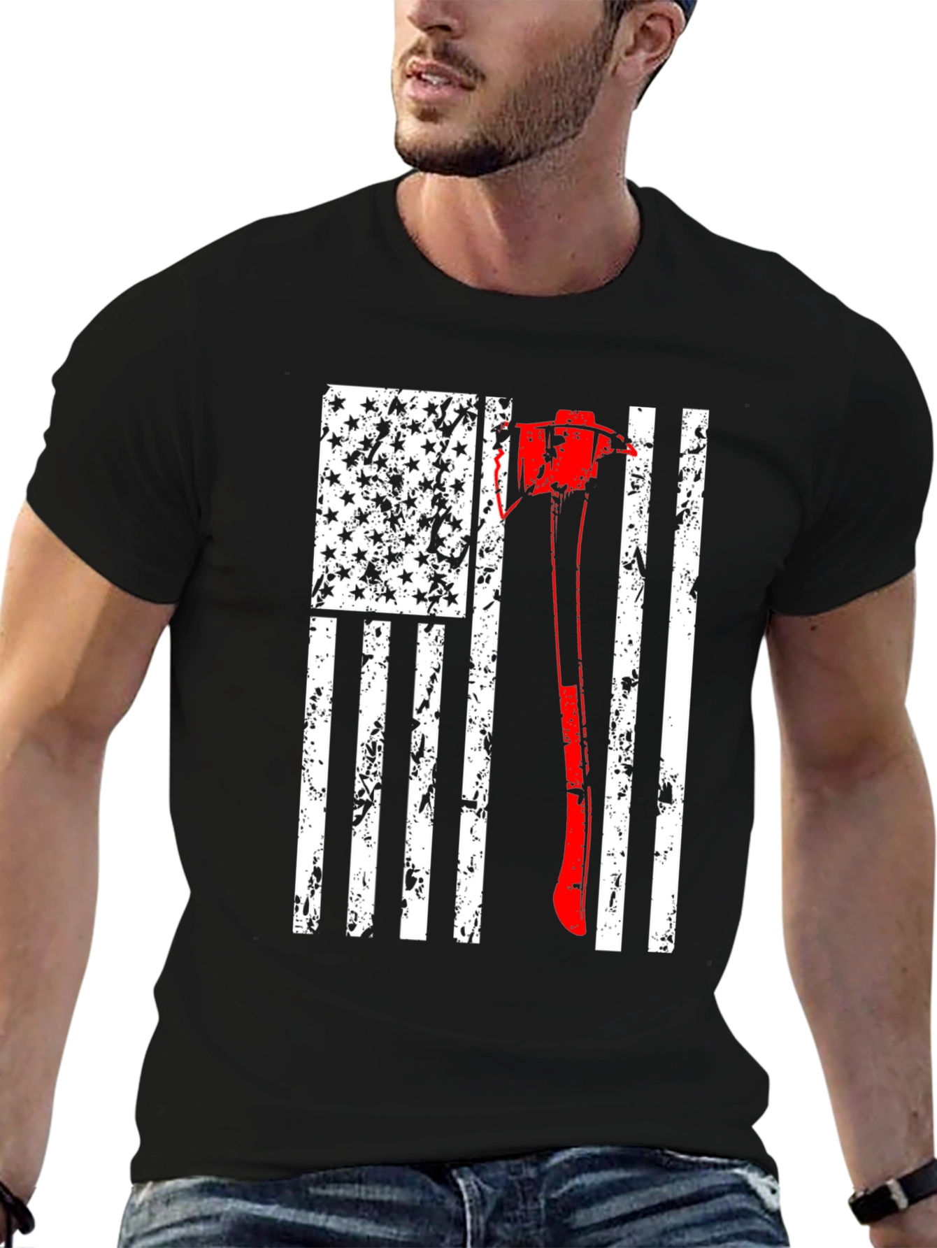 Firefighter Axe USA Flag T-Shirt