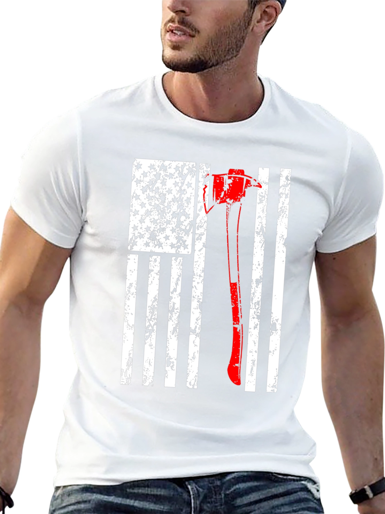Firefighter Axe USA Flag T-Shirt