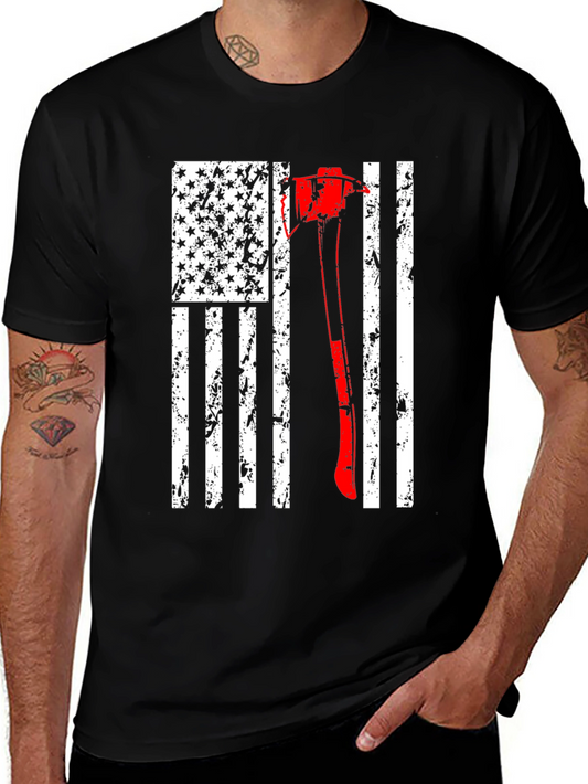Firefighter Axe USA Flag T-Shirt
