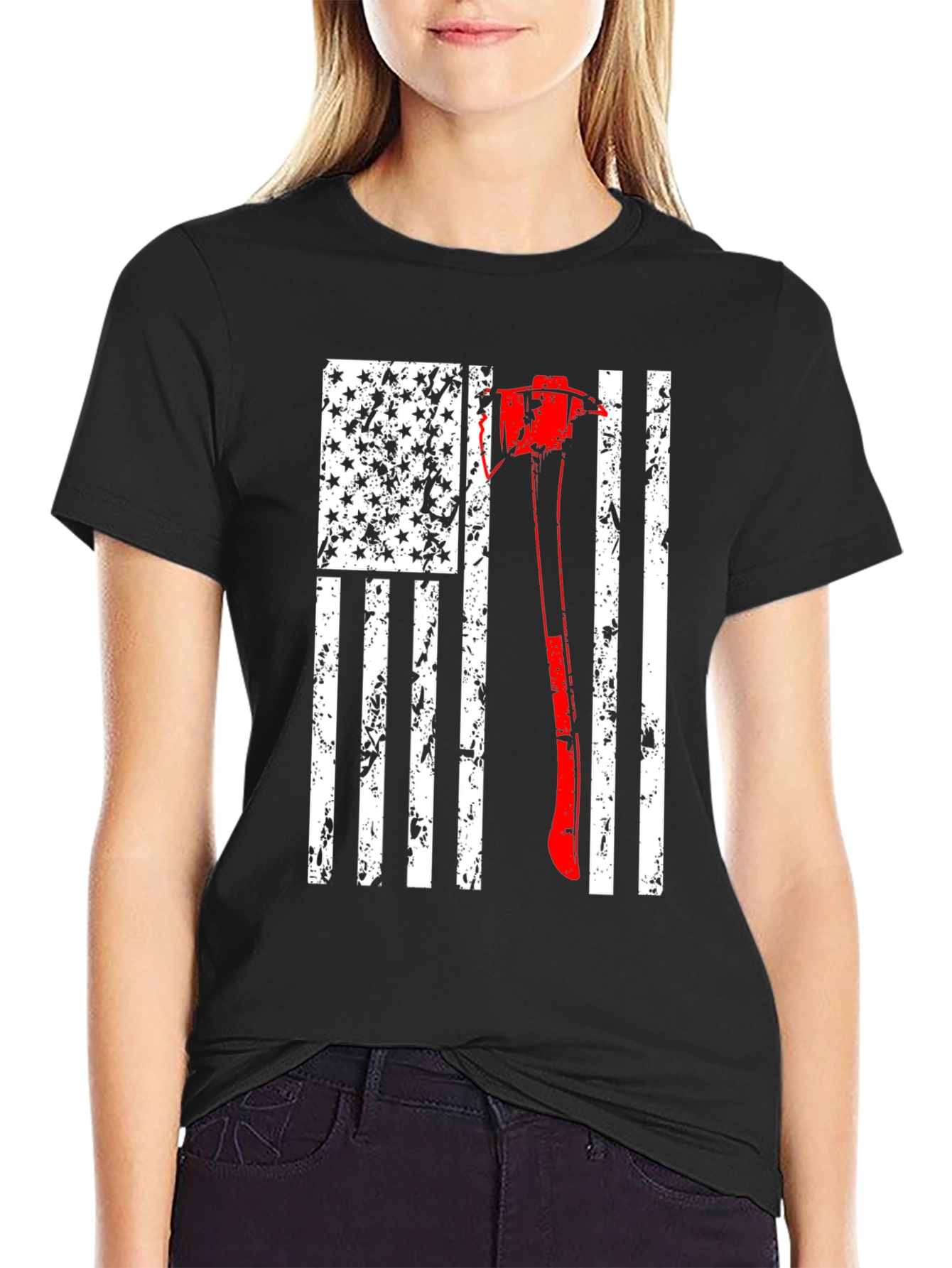 Firefighter Axe USA Flag T-Shirt