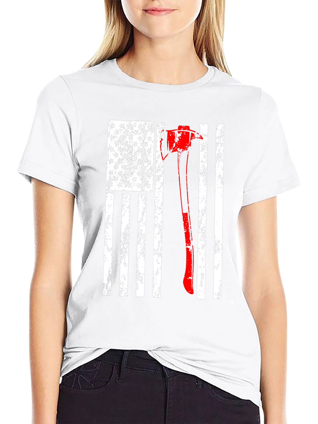 Firefighter Axe USA Flag T-Shirt