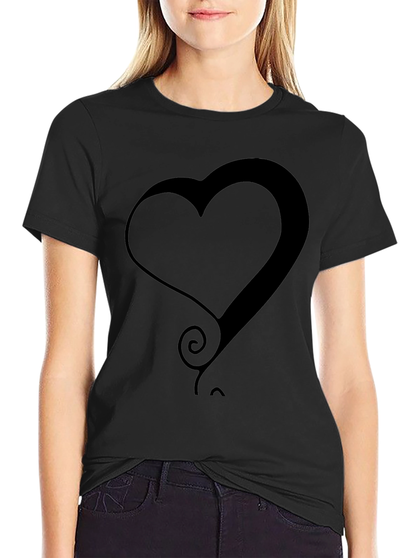 Modern Heart Graphic Tee - Stylish Black T-Shirt