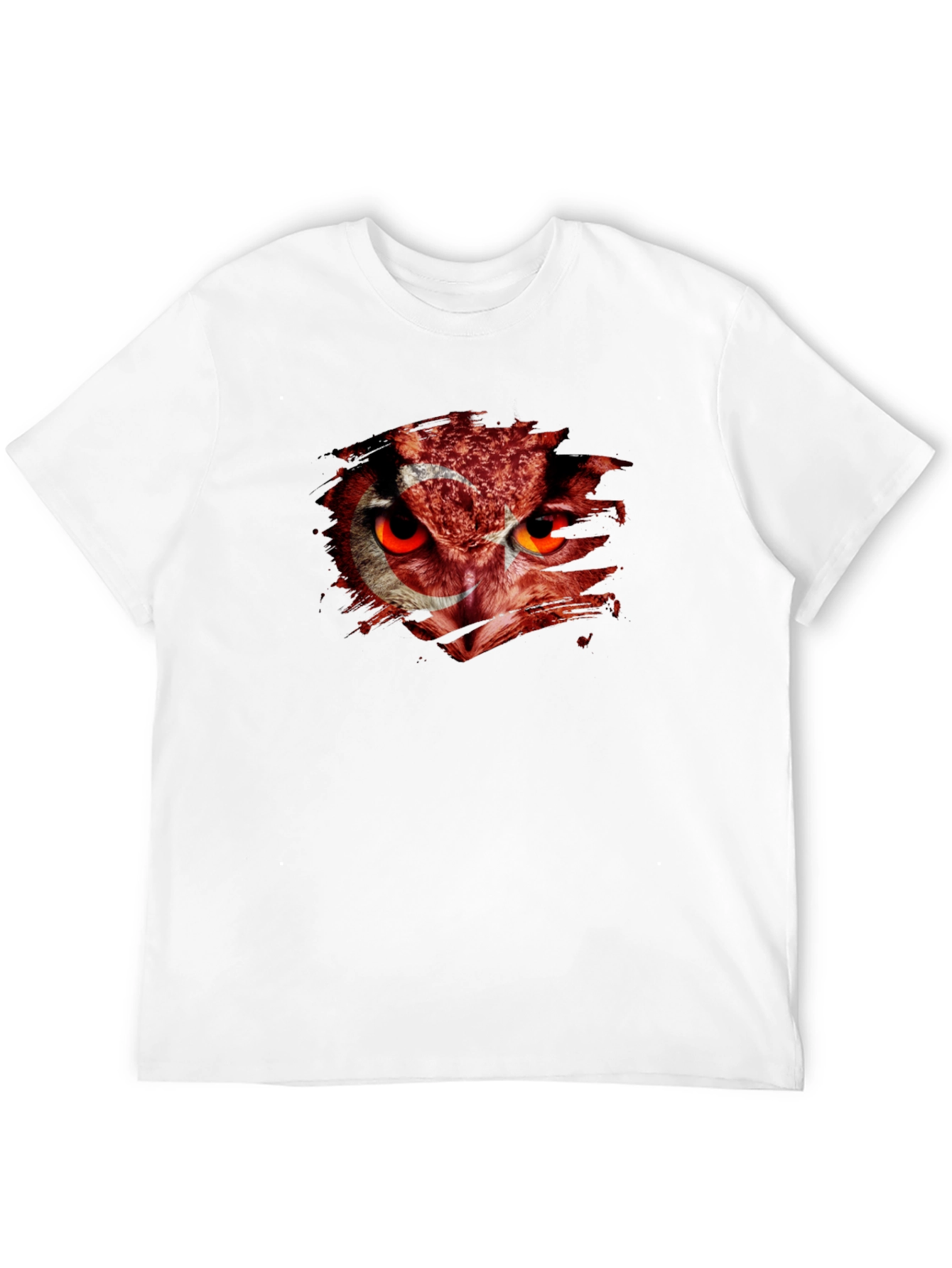 Mens Black T-Shirt with Turkey Flag Owl Graphic