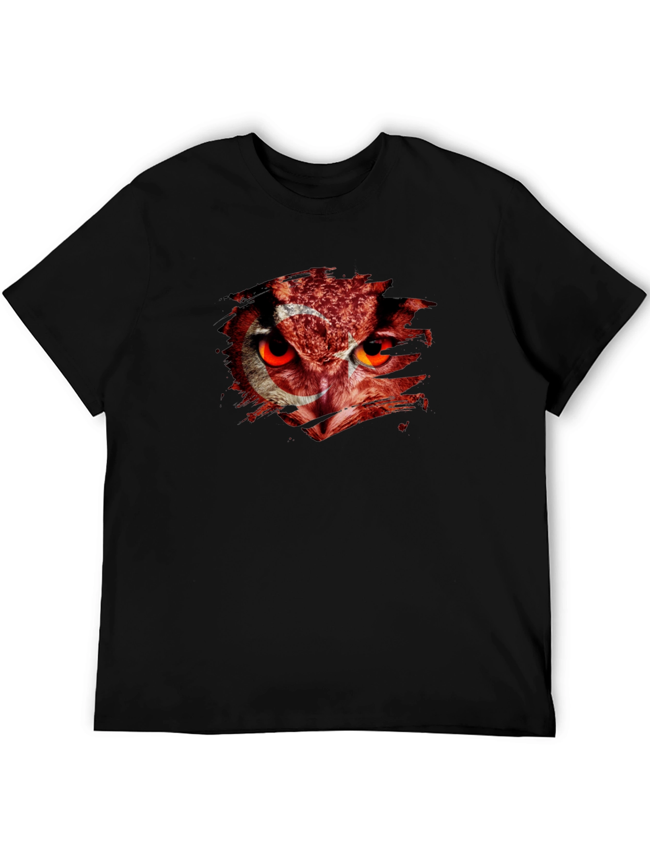 Mens Black T-Shirt with Turkey Flag Owl Graphic