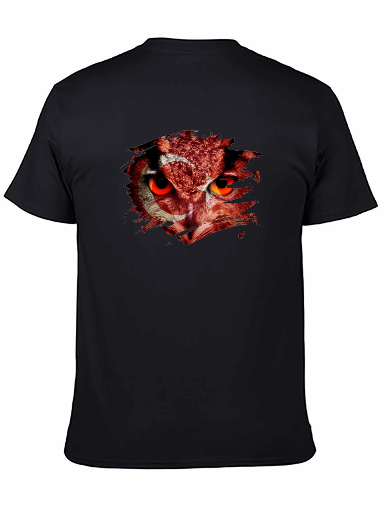 Mens Black T-Shirt with Turkey Flag Owl Graphic