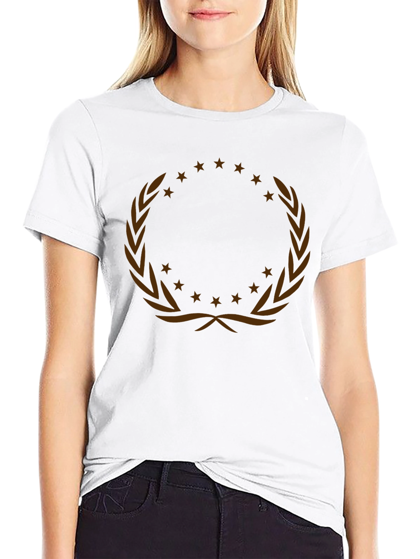 Graphic Tee with Laurel Wreath and Stars Design