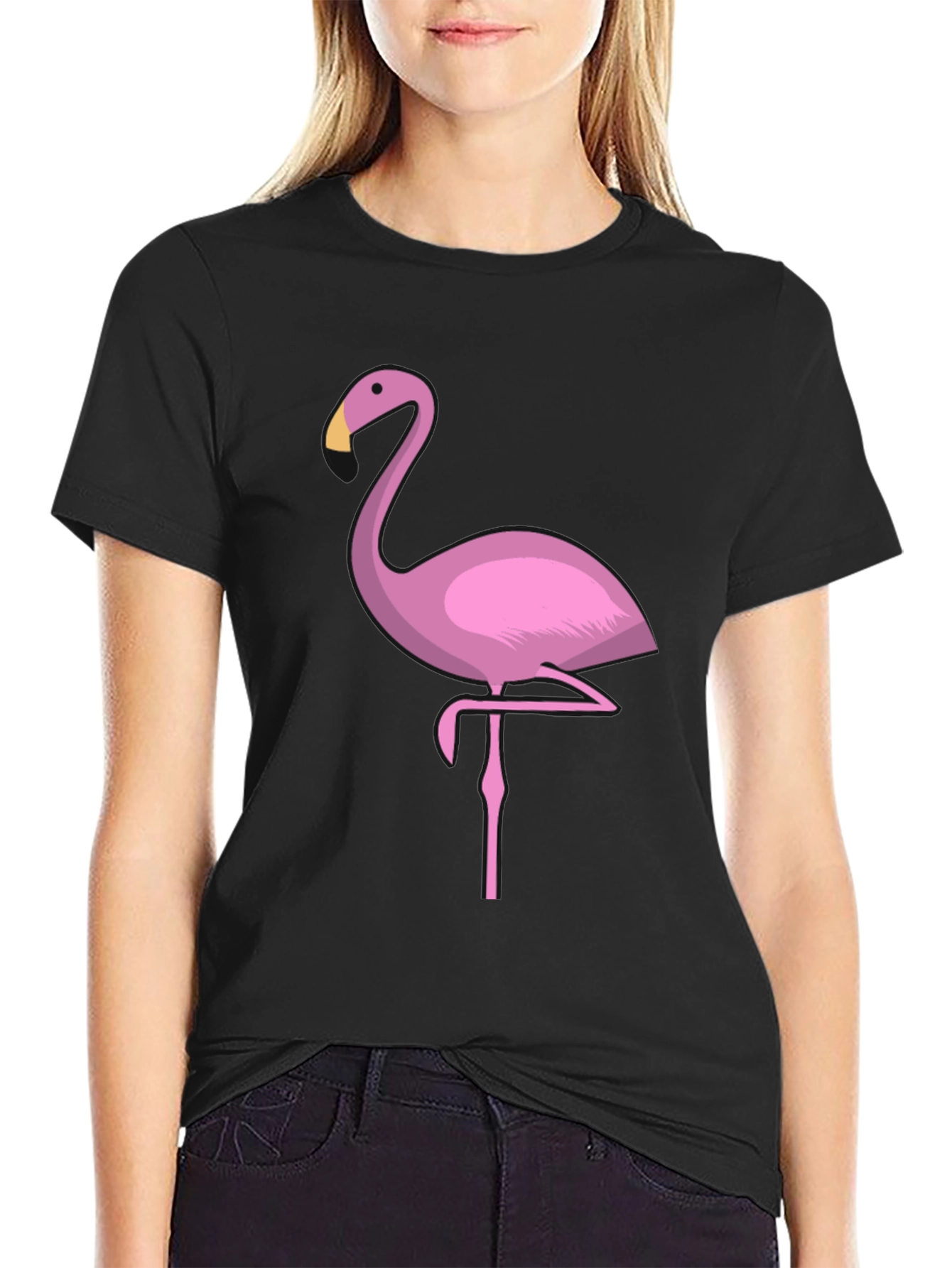 Pink Flamingo Graphic T-Shirt - Black Casual Tee