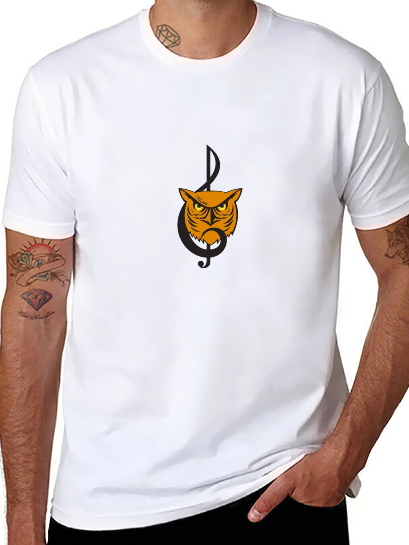 Owl Music Note Graphic Black T-Shirt