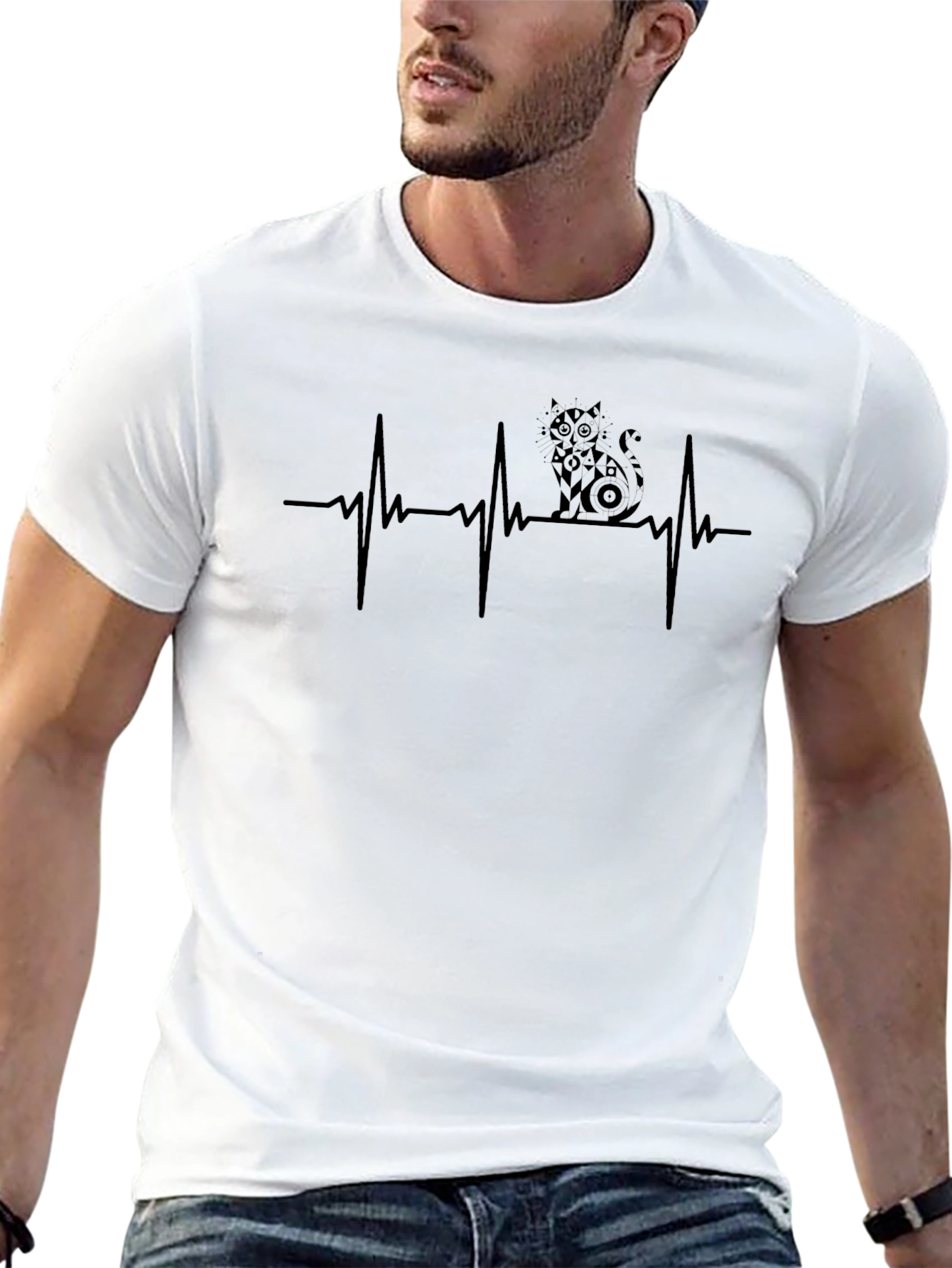 Cat Heartbeat T-Shirt - Unique Graphic Tee