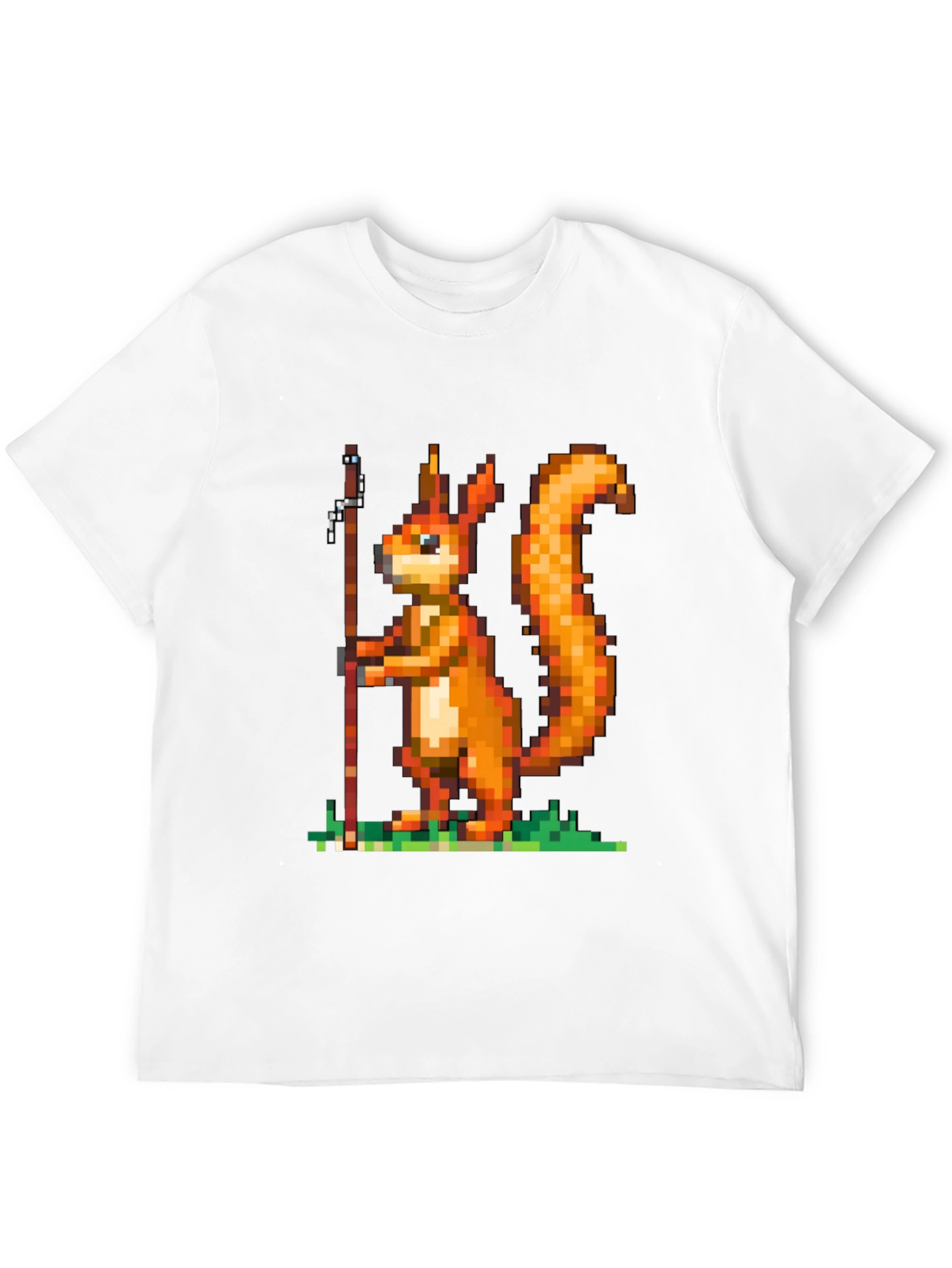 Pixel Squirrel Fishing T-Shirt - Black Cotton Tee