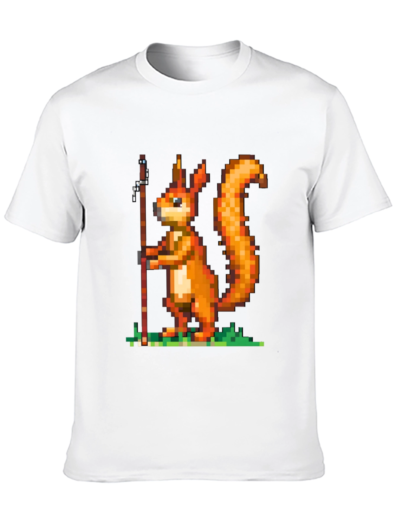 Pixel Squirrel Fishing T-Shirt - Black Cotton Tee