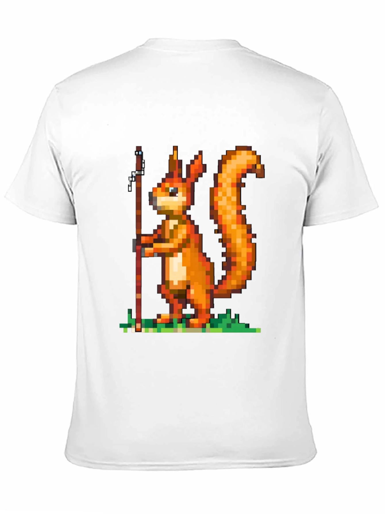 Pixel Squirrel Fishing T-Shirt - Black Cotton Tee