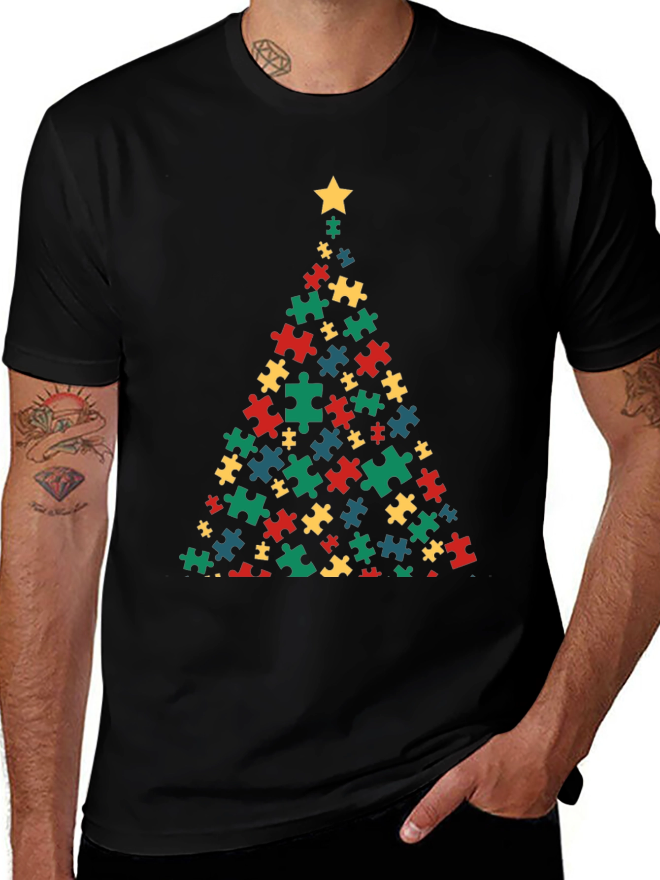Puzzle Piece Christmas Tree T-Shirt