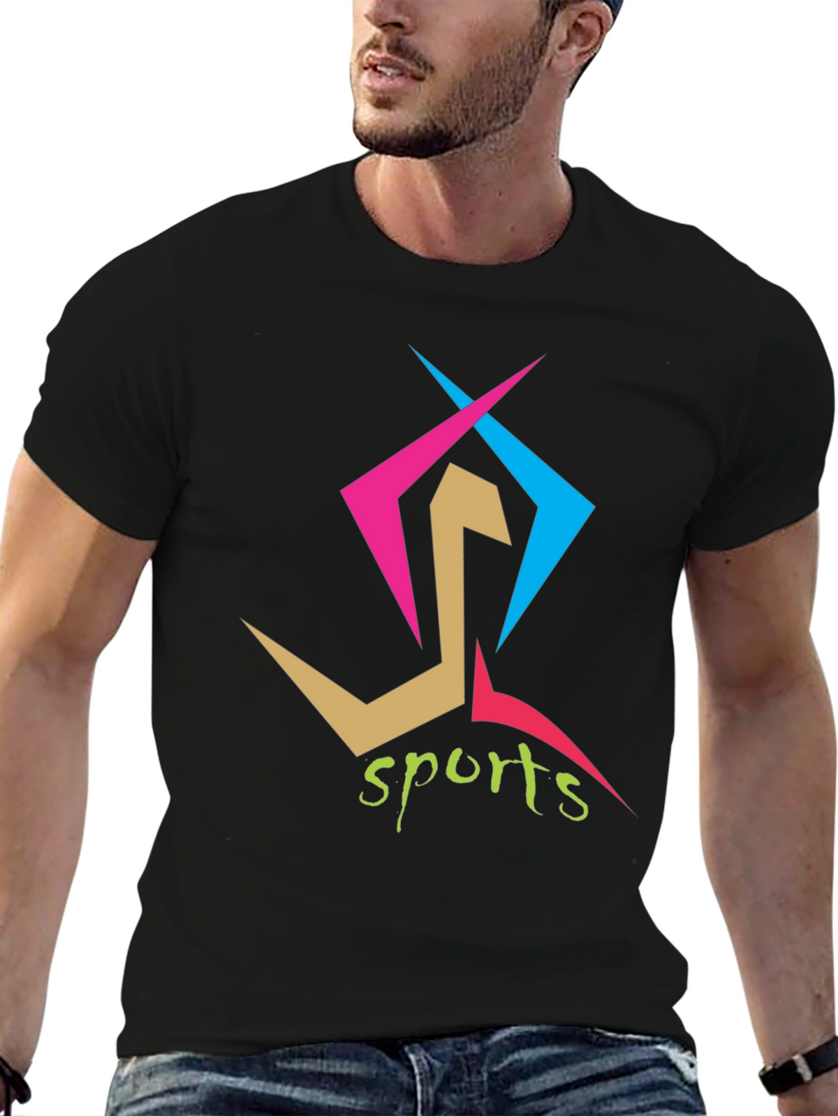 Stylish Sports Graphic Print Black T-Shirt