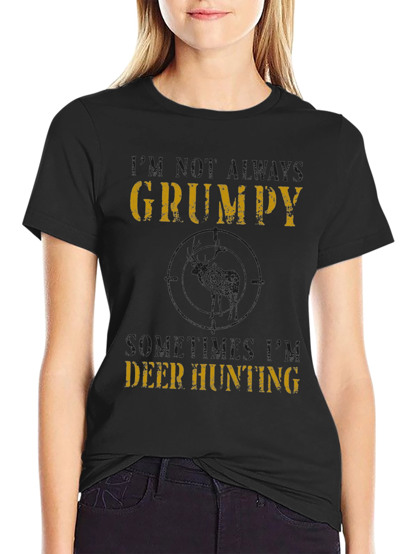 Grumpy Deer Hunting T-Shirt - Mens Black Tee