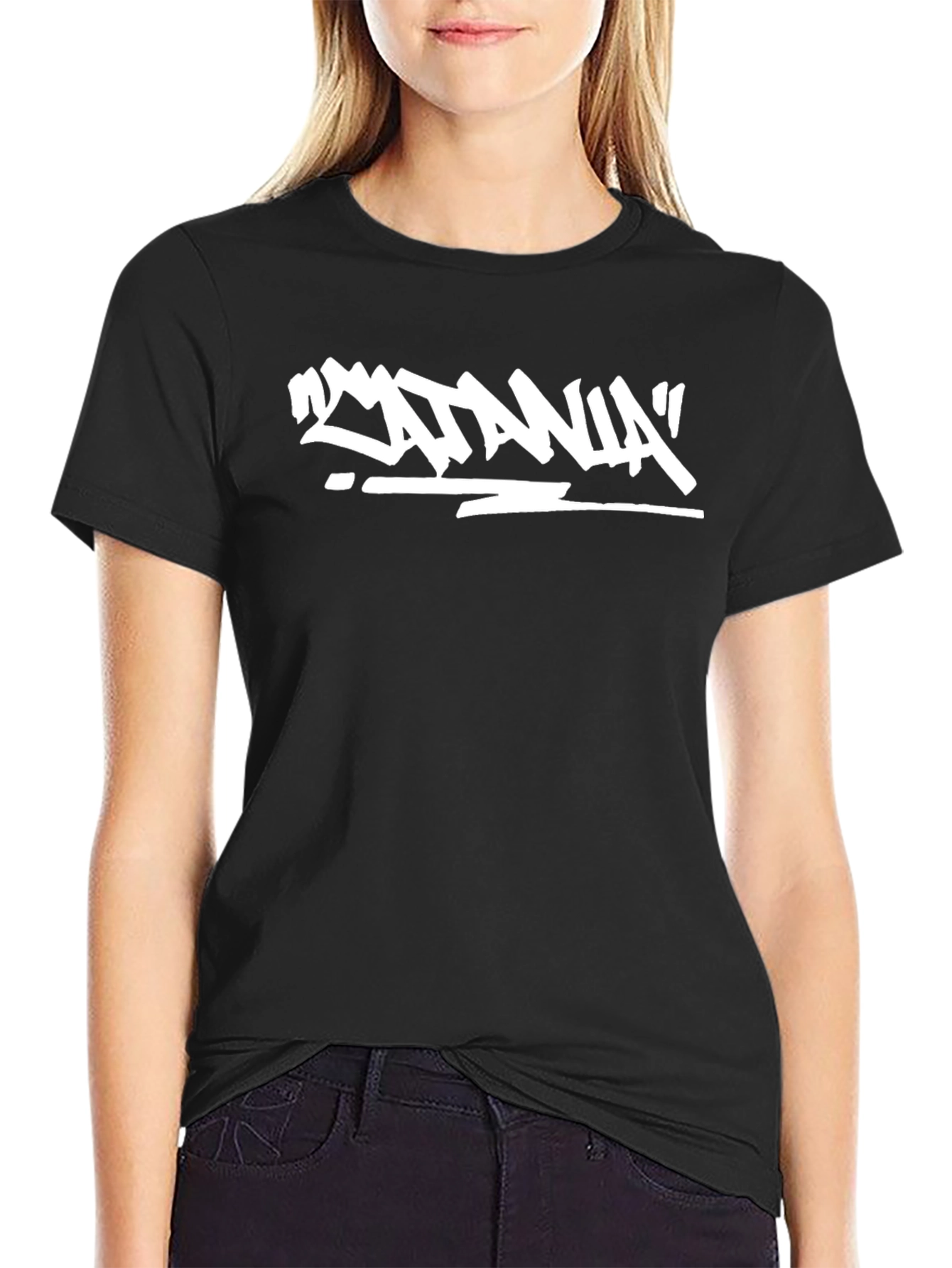 Satania Graphic Tee - Black Cotton Crew Neck