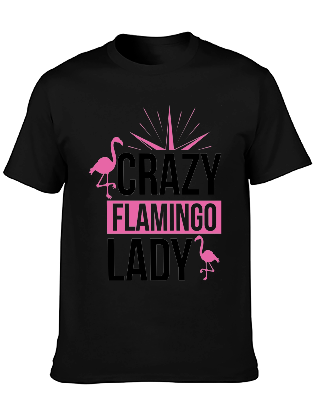 Crazy Flamingo Lady T-Shirt - Black Cotton Tee