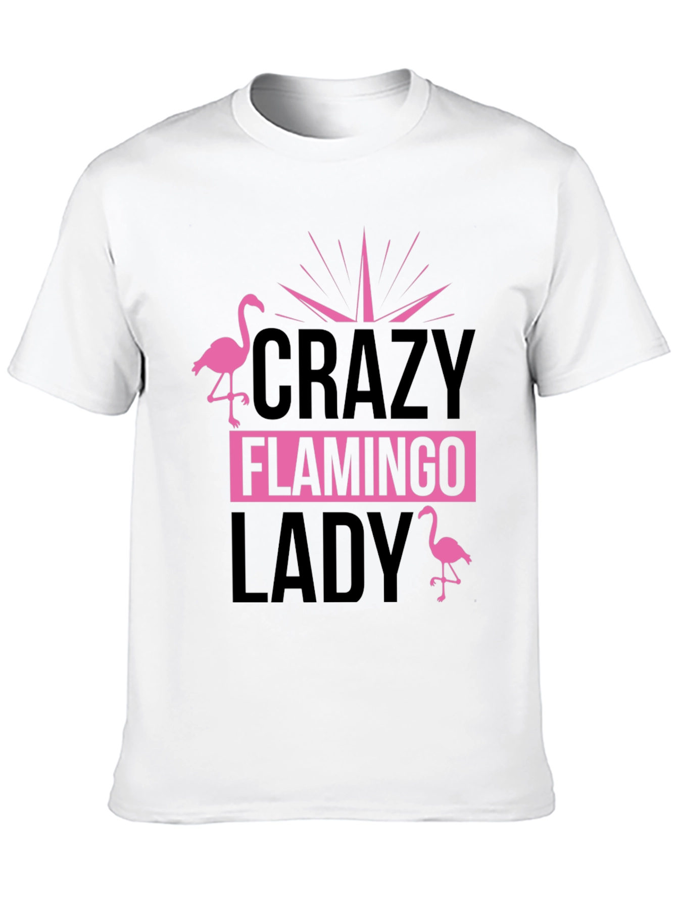 Crazy Flamingo Lady T-Shirt - Black Cotton Tee