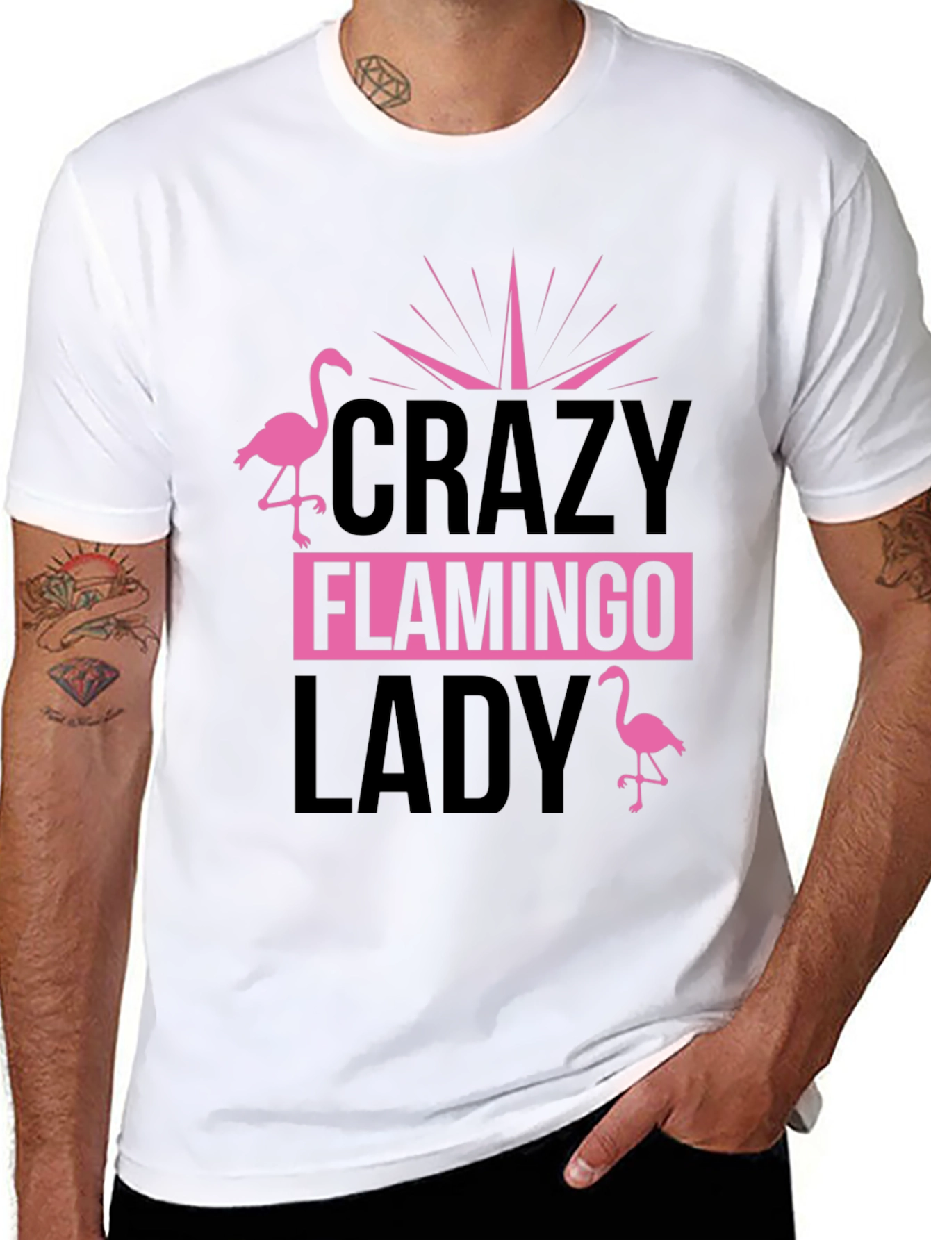 Crazy Flamingo Lady T-Shirt - Black Cotton Tee