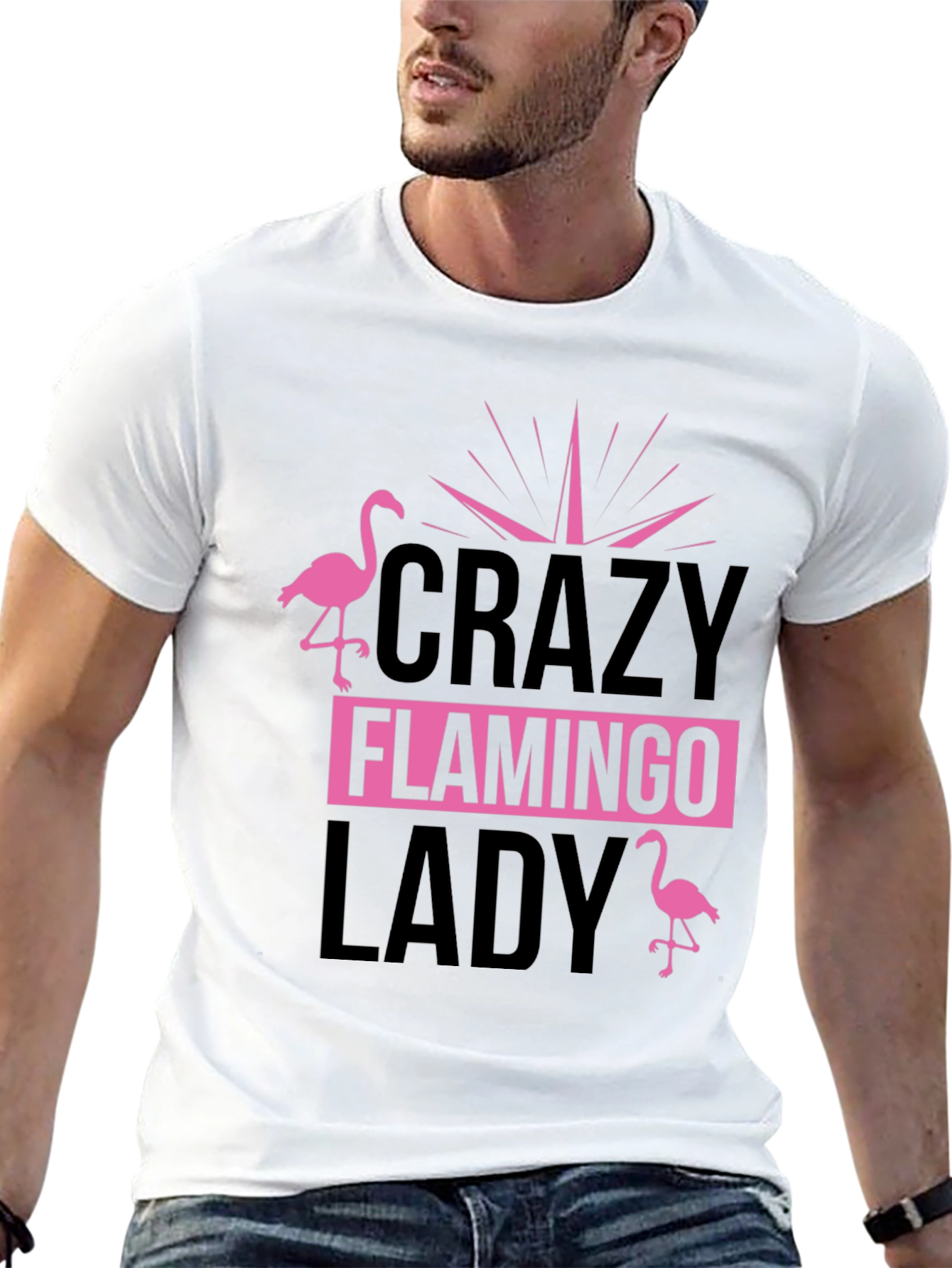 Crazy Flamingo Lady T-Shirt - Black Cotton Tee
