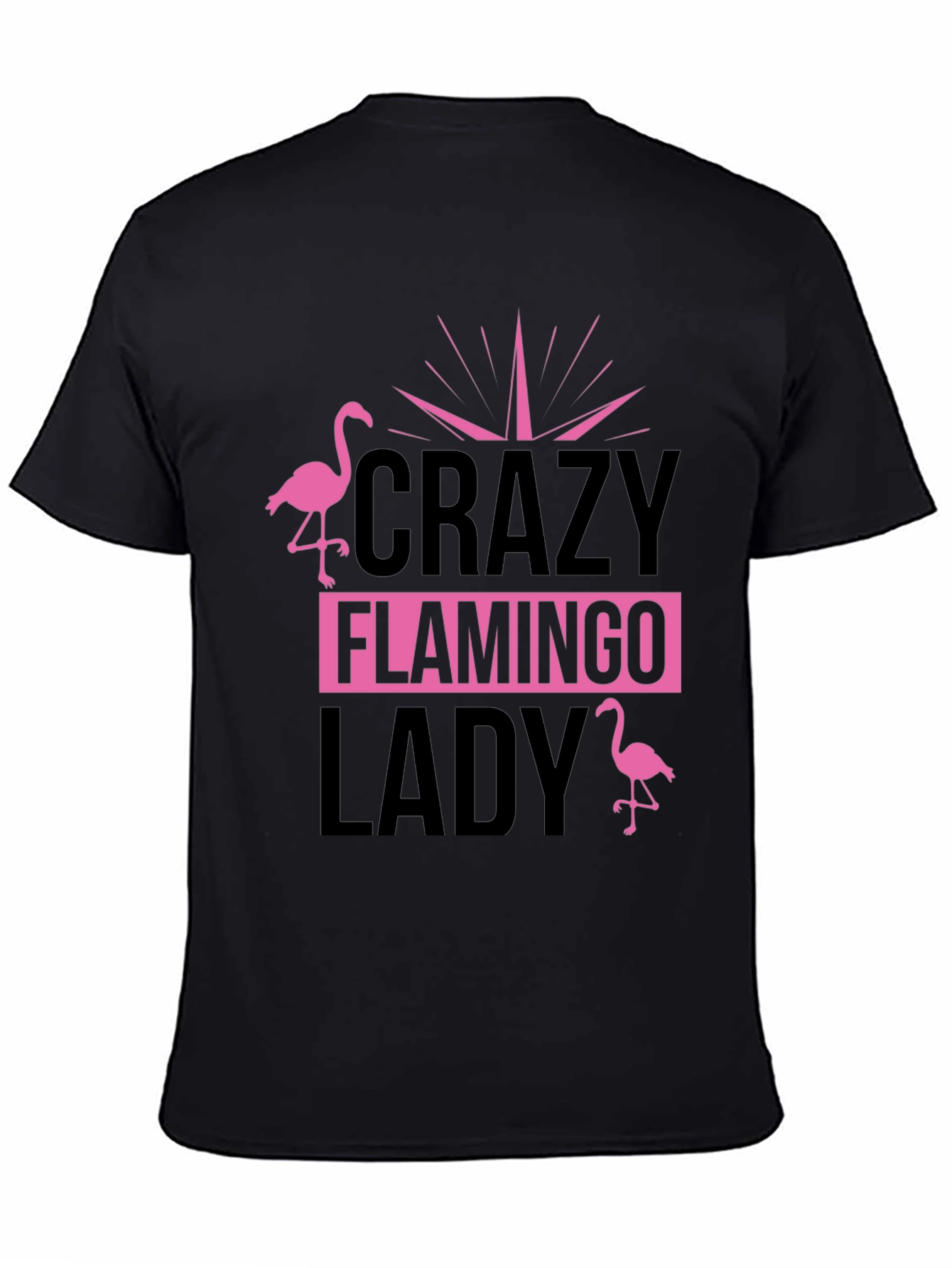 Crazy Flamingo Lady T-Shirt - Black Cotton Tee