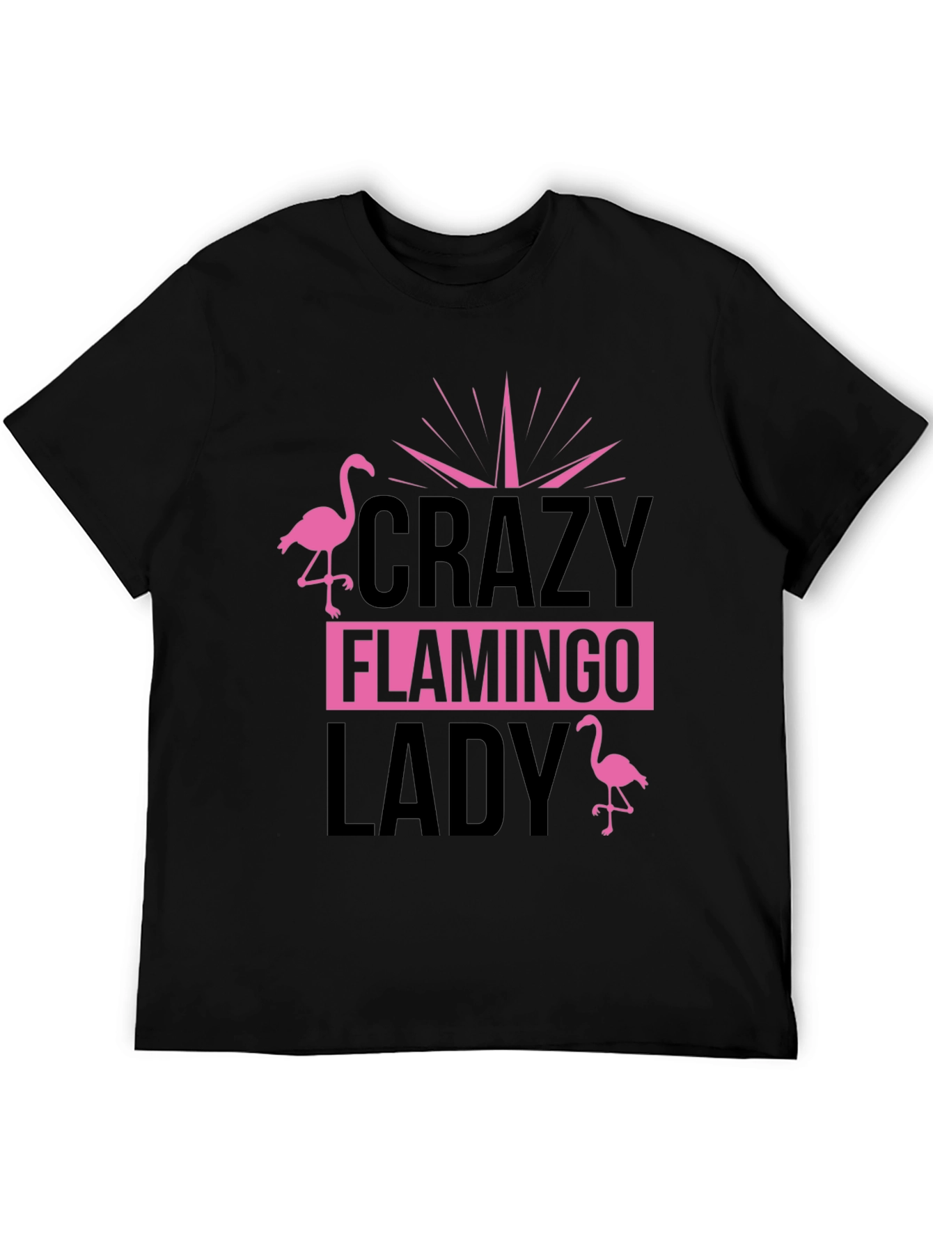Crazy Flamingo Lady T-Shirt - Black Cotton Tee