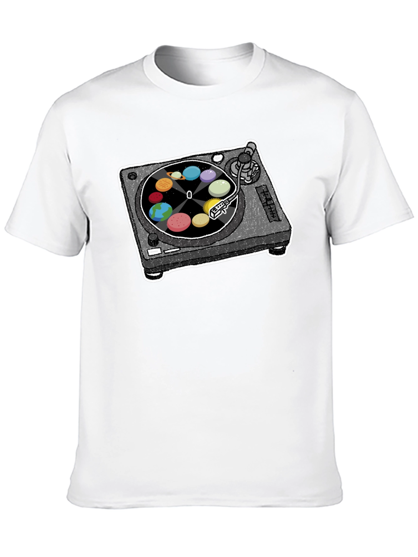 Planets Turntable Graphic Tee - Space Music Lover Shirt