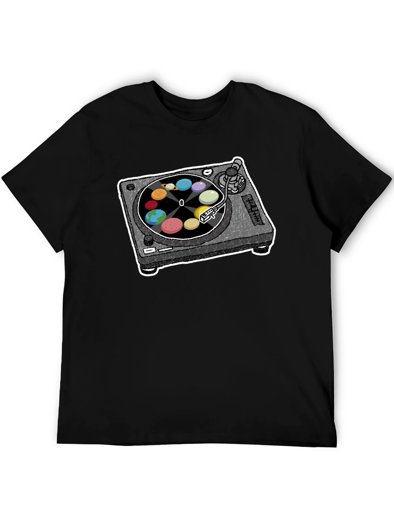 Planets Turntable Graphic Tee - Space Music Lover Shirt
