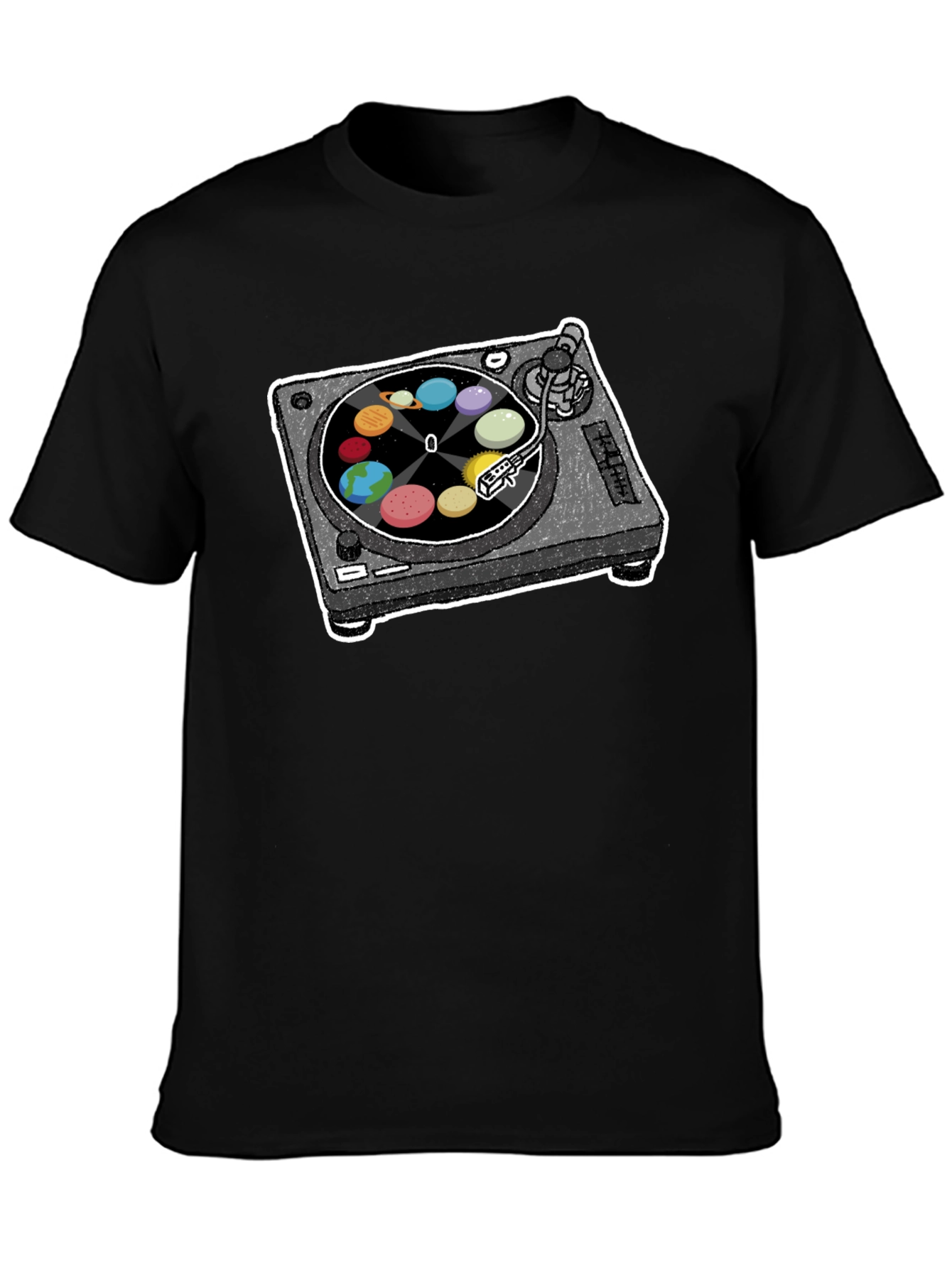 Planets Turntable Graphic Tee - Space Music Lover Shirt