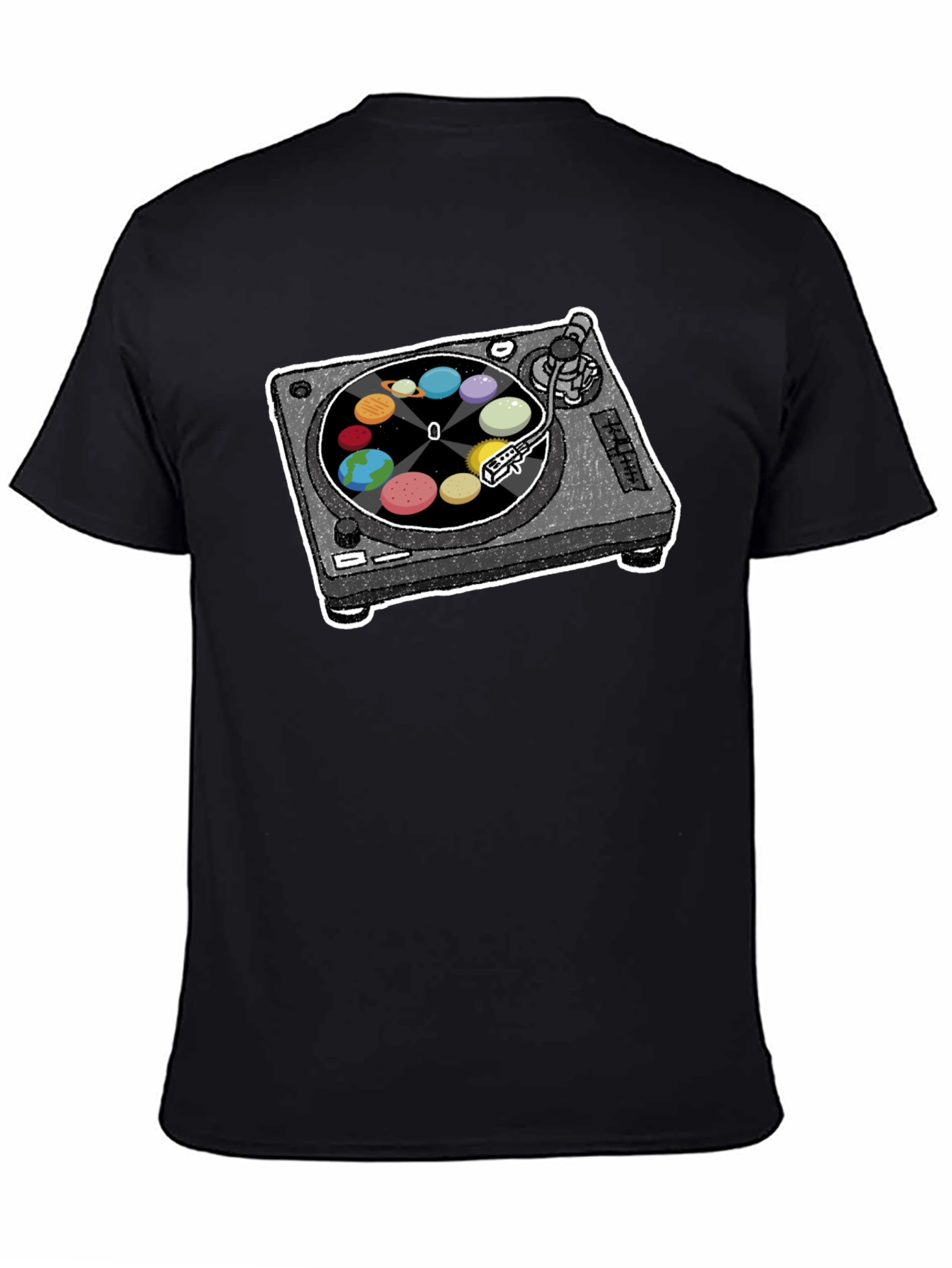 Planets Turntable Graphic Tee - Space Music Lover Shirt