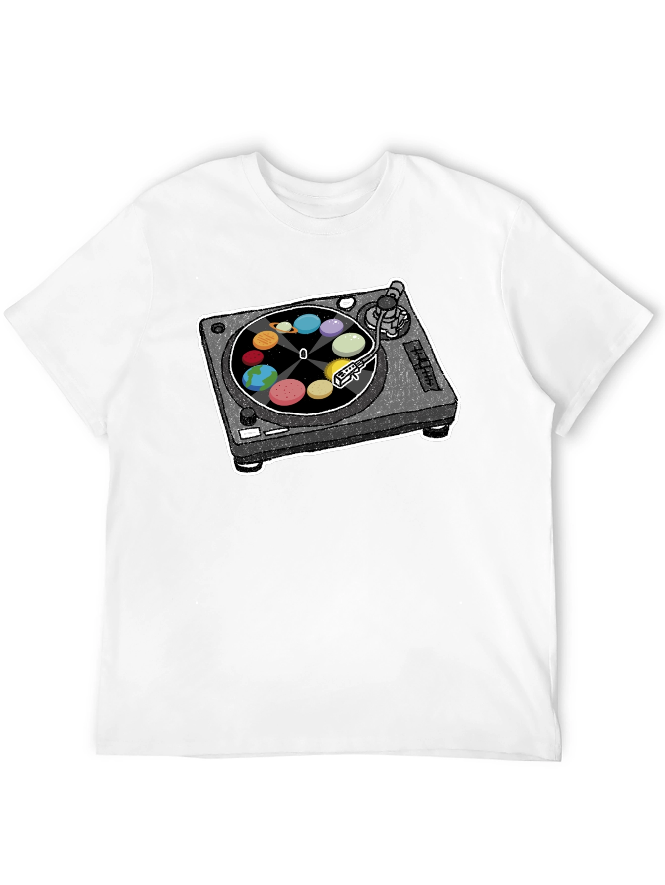 Planets Turntable Graphic Tee - Space Music Lover Shirt
