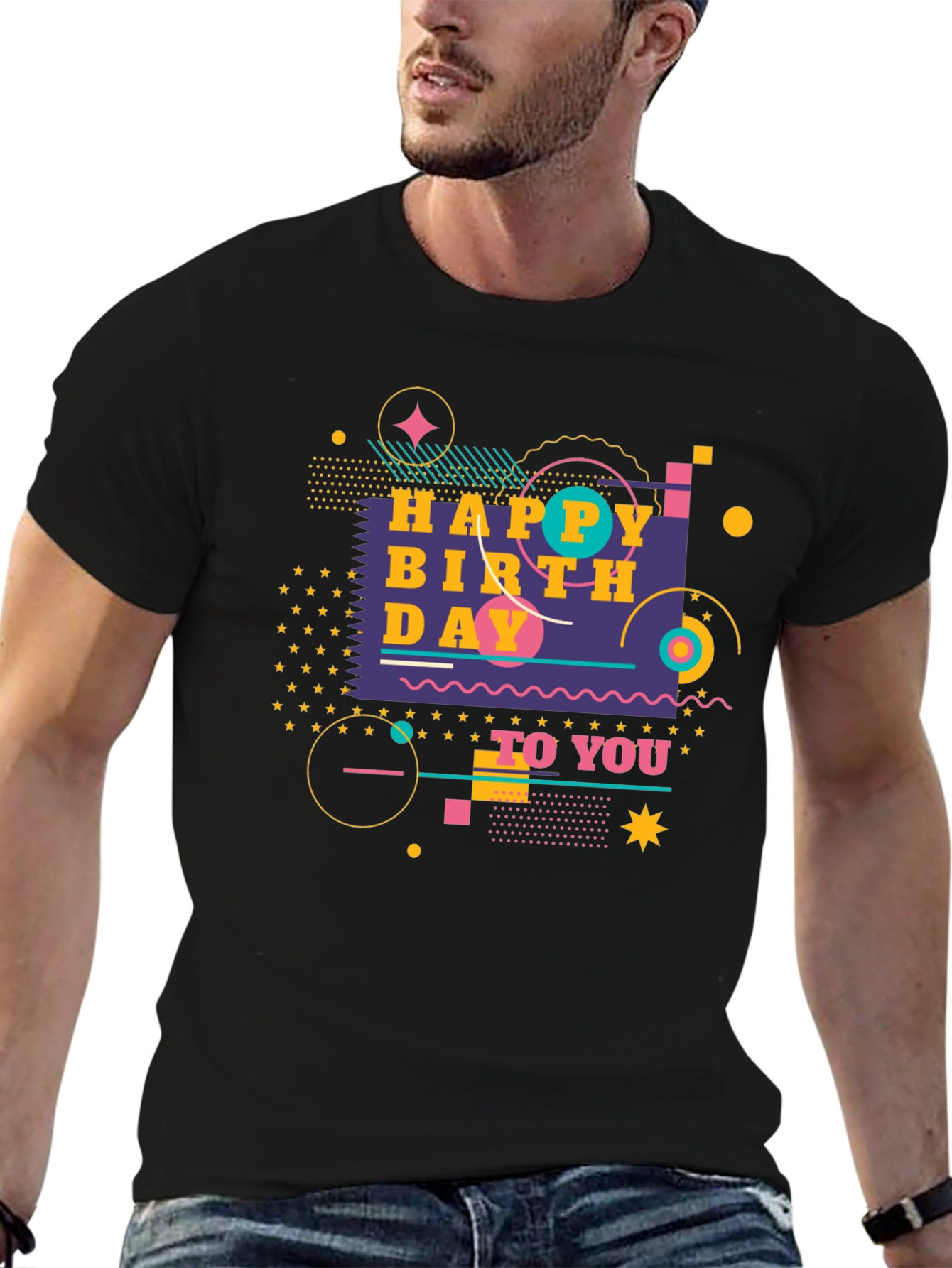 Happy Birthday Graphic Black T-Shirt