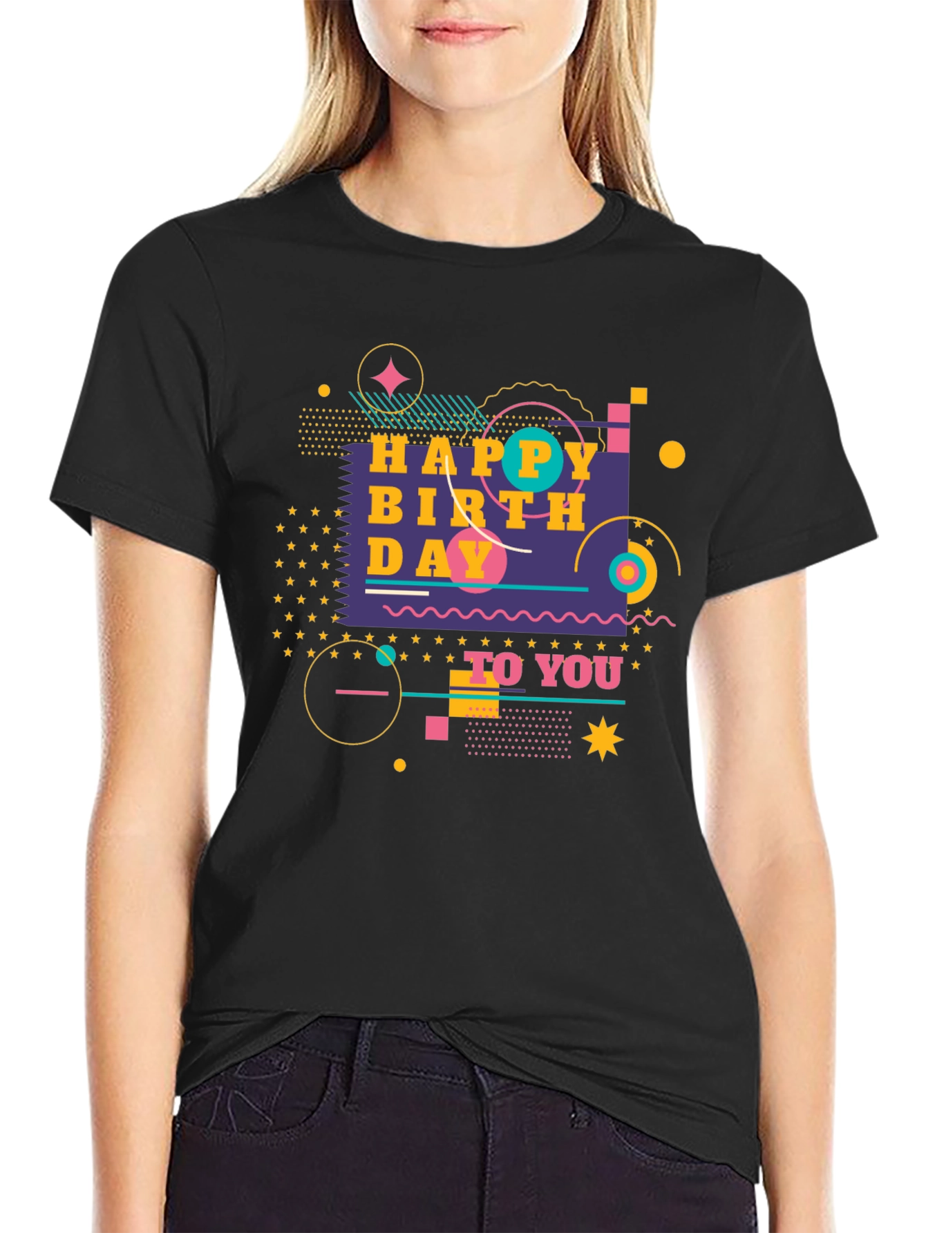 Happy Birthday Graphic Black T-Shirt